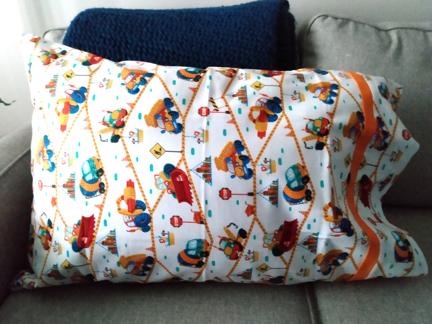 100% Cotton Pillowcase Construction Trucks