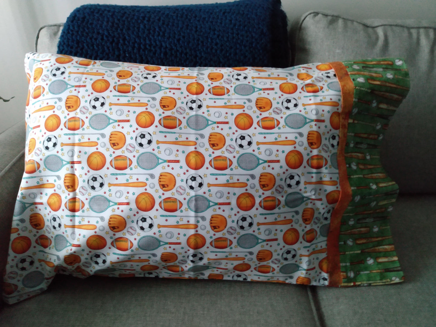 100% Cotton Pillowcase Sports Equipment Green Orange