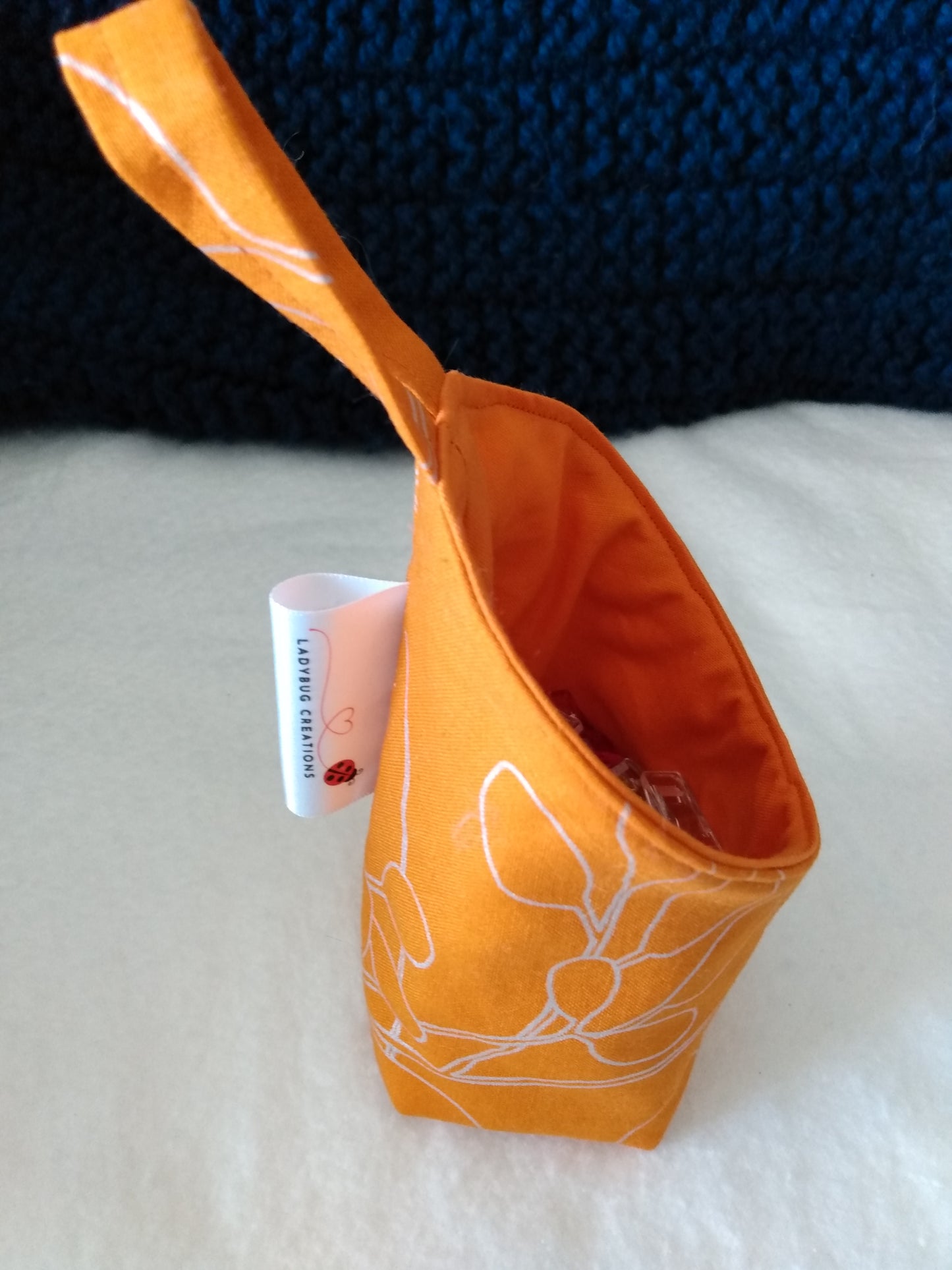 Hanging Basket Cotton Storage Pod Basket Orange Floral Mini