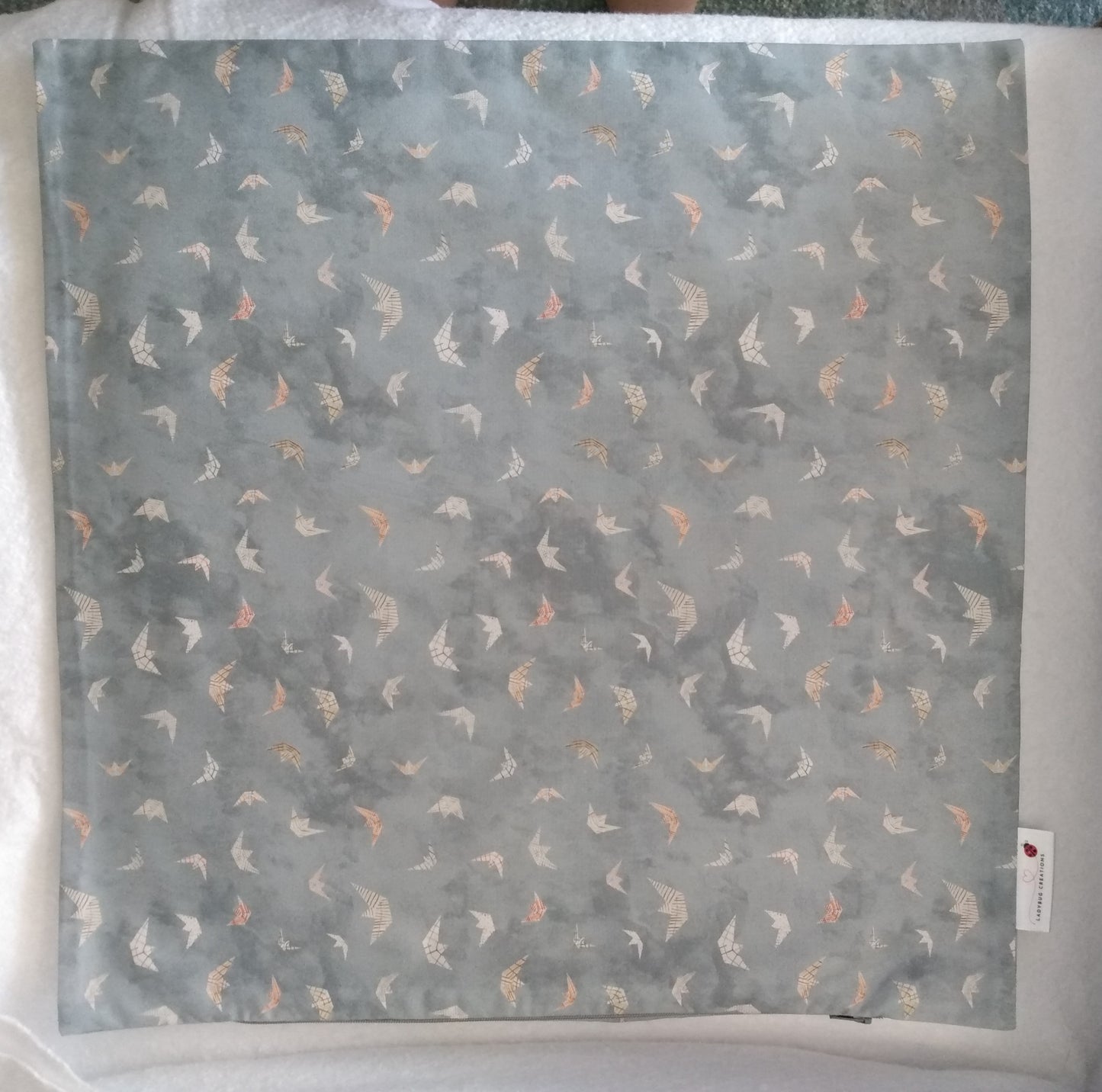 Cushion Cover Origami Boats on Grey Cotton