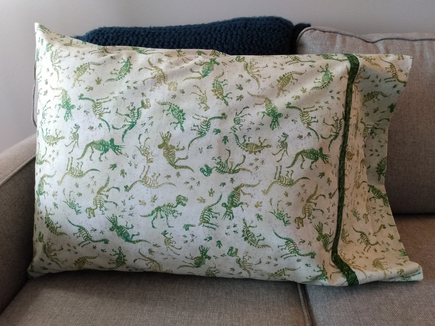 100% Cotton Pillowcase Dinosaur Skeletons Green