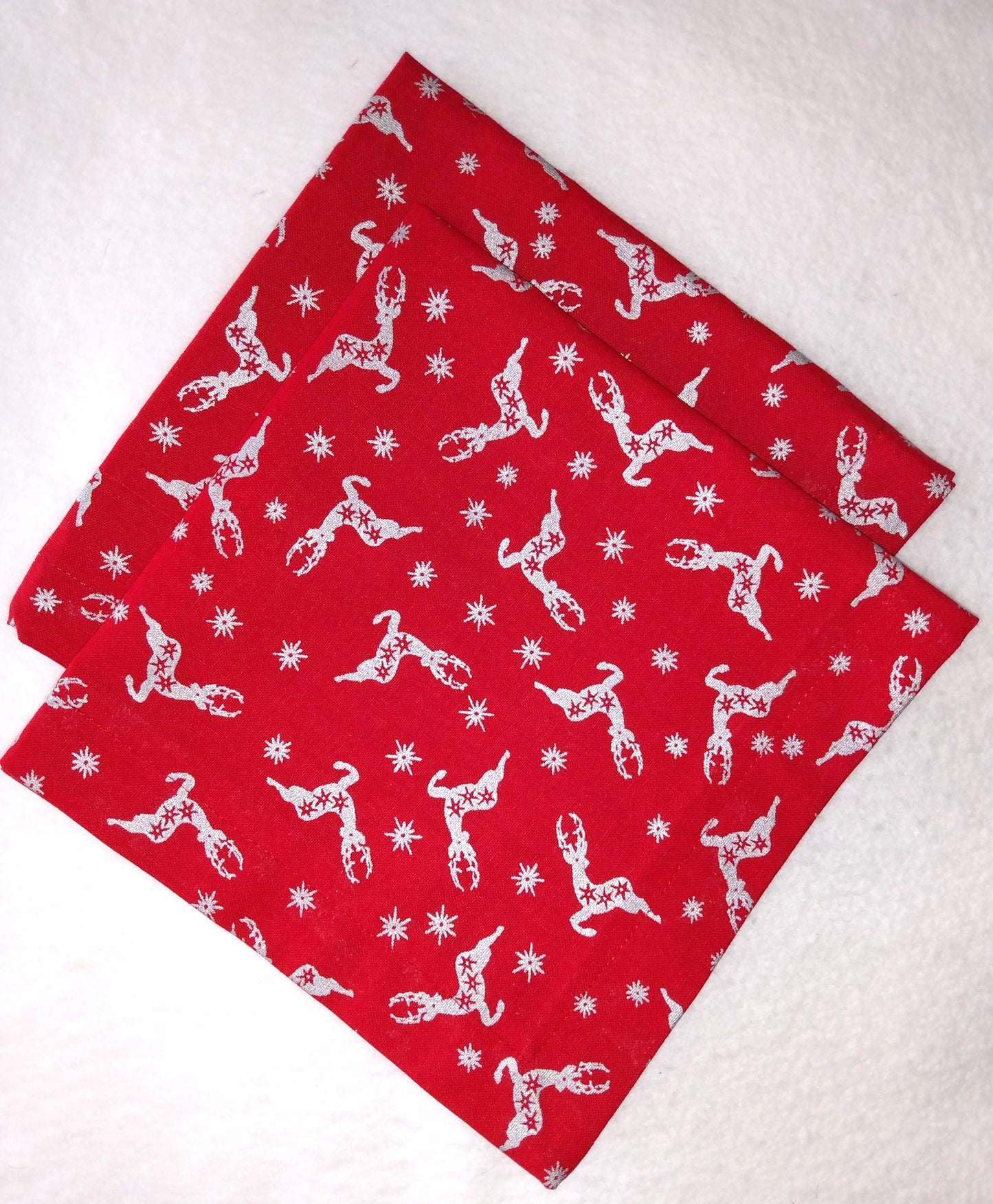 Napkins 100% Cotton Red Silver Deer