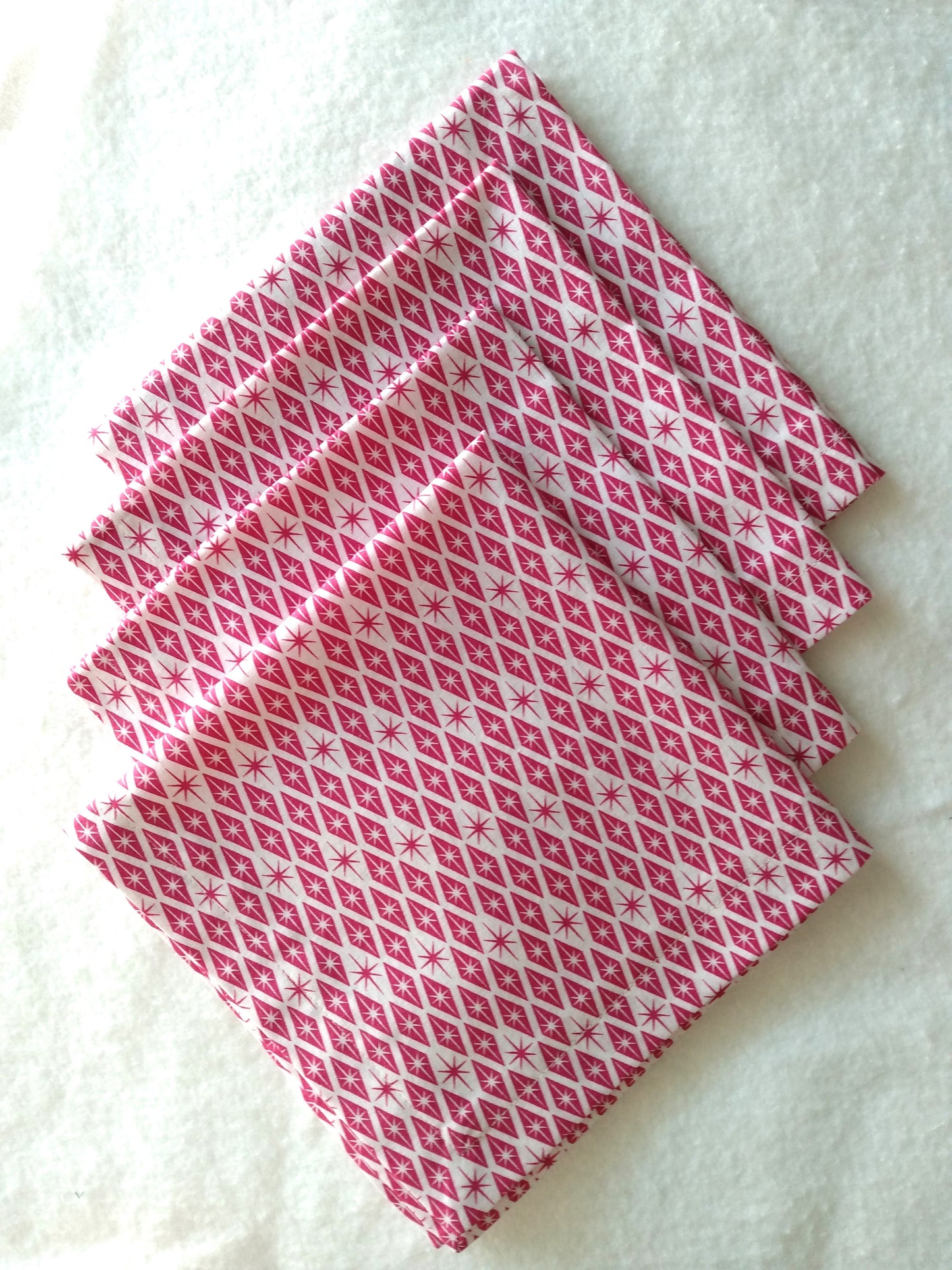 Napkins 100% Cotton White Red Stars