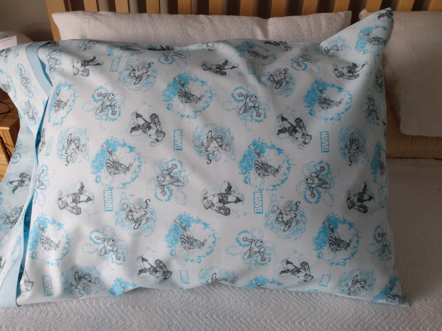 100% Cotton Pillowcase Marvel Light Blue White