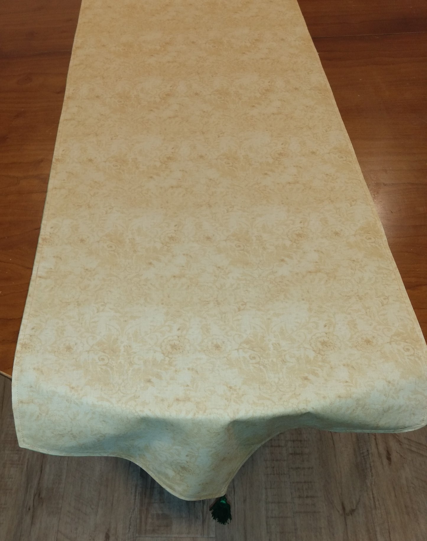 Table Runner Reversible 100% Cotton Green and Light Gold Floral