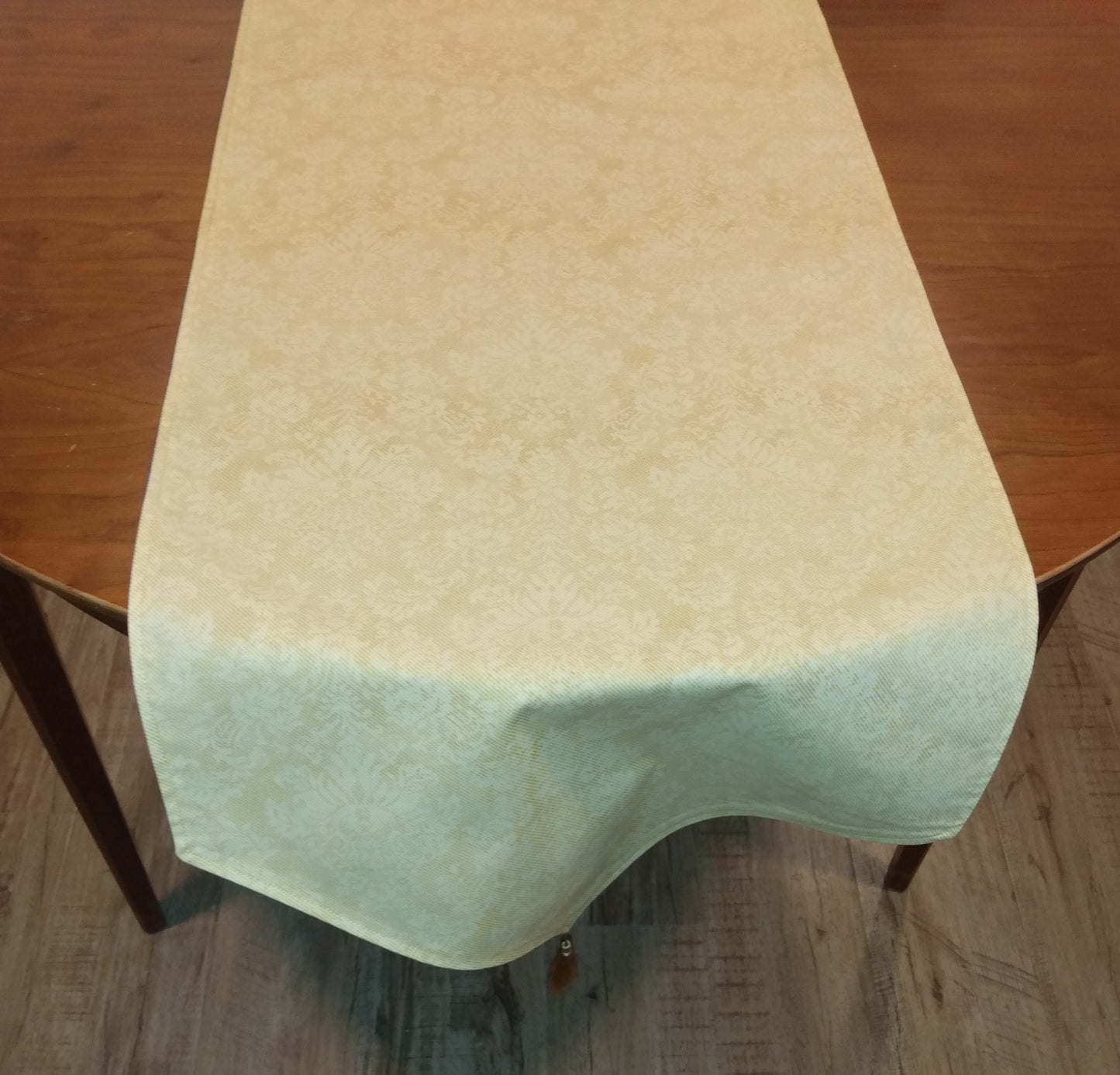 Table Runner Reversible 100% Cotton Blue Trees Gold White Stars Gold Damask