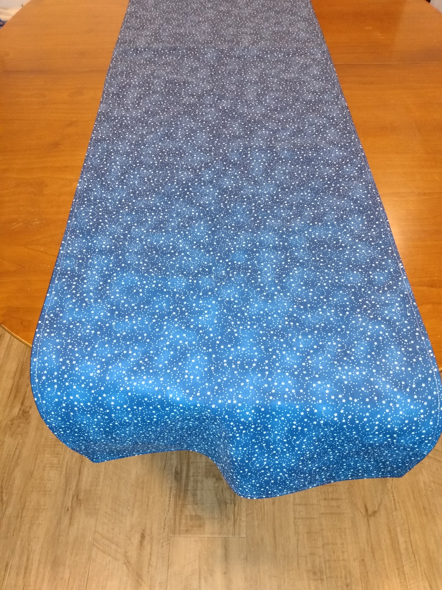 Table Runner 100% Cotton Silver Stars Swirls Blue