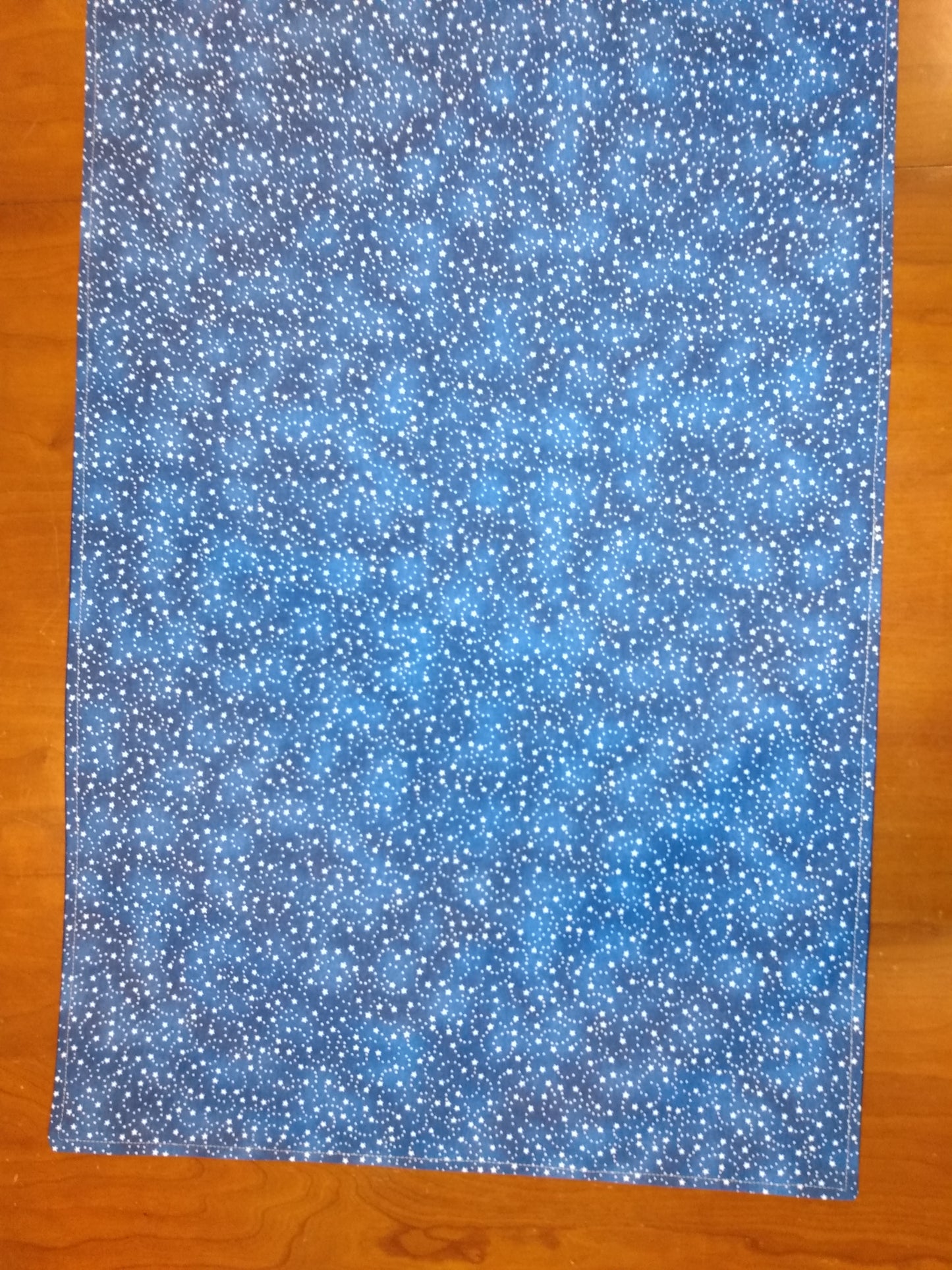 Table Runner 100% Cotton Silver Stars Swirls Blue
