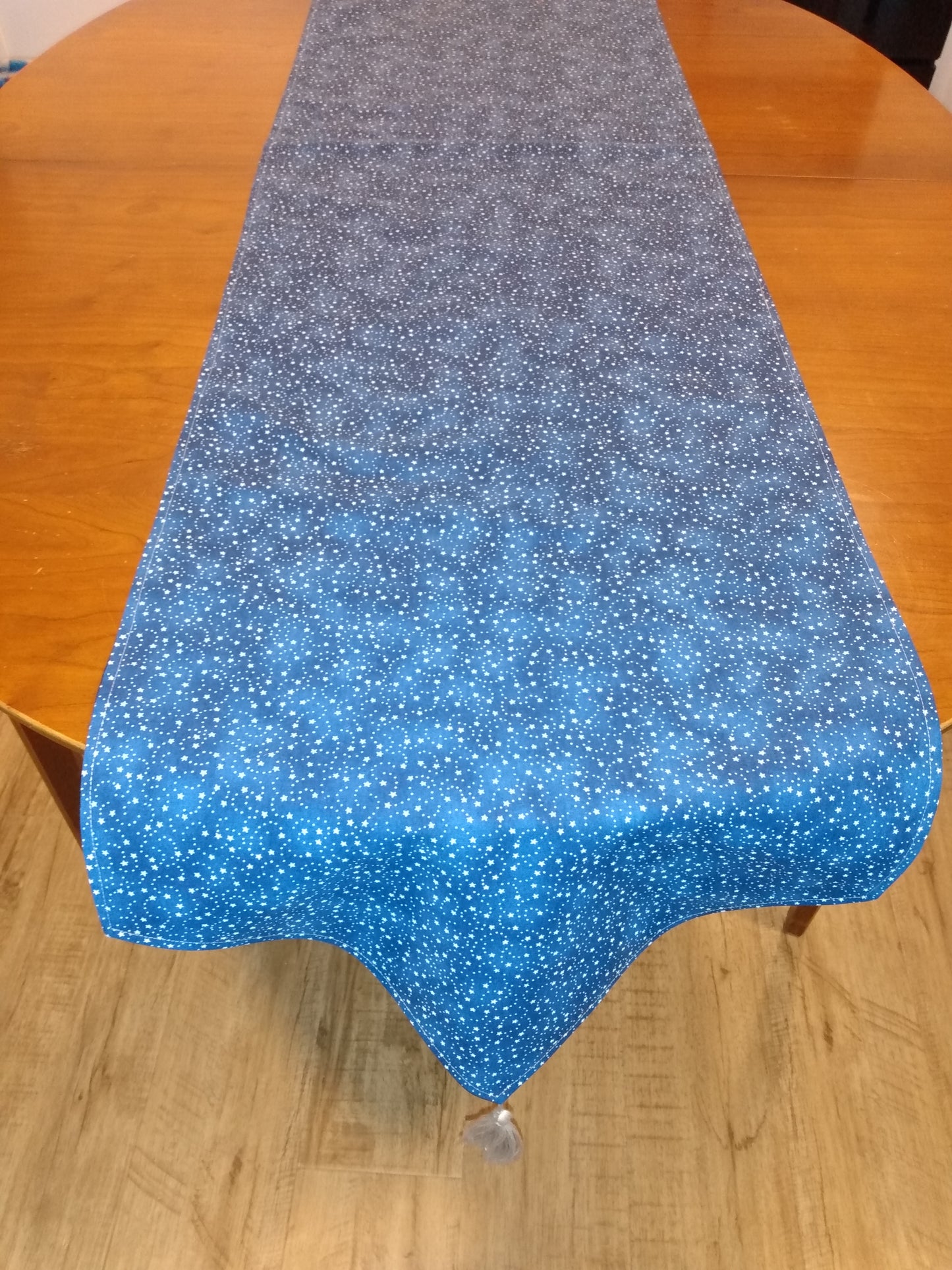 Table Runner 100% Cotton Silver Stars Swirls Blue