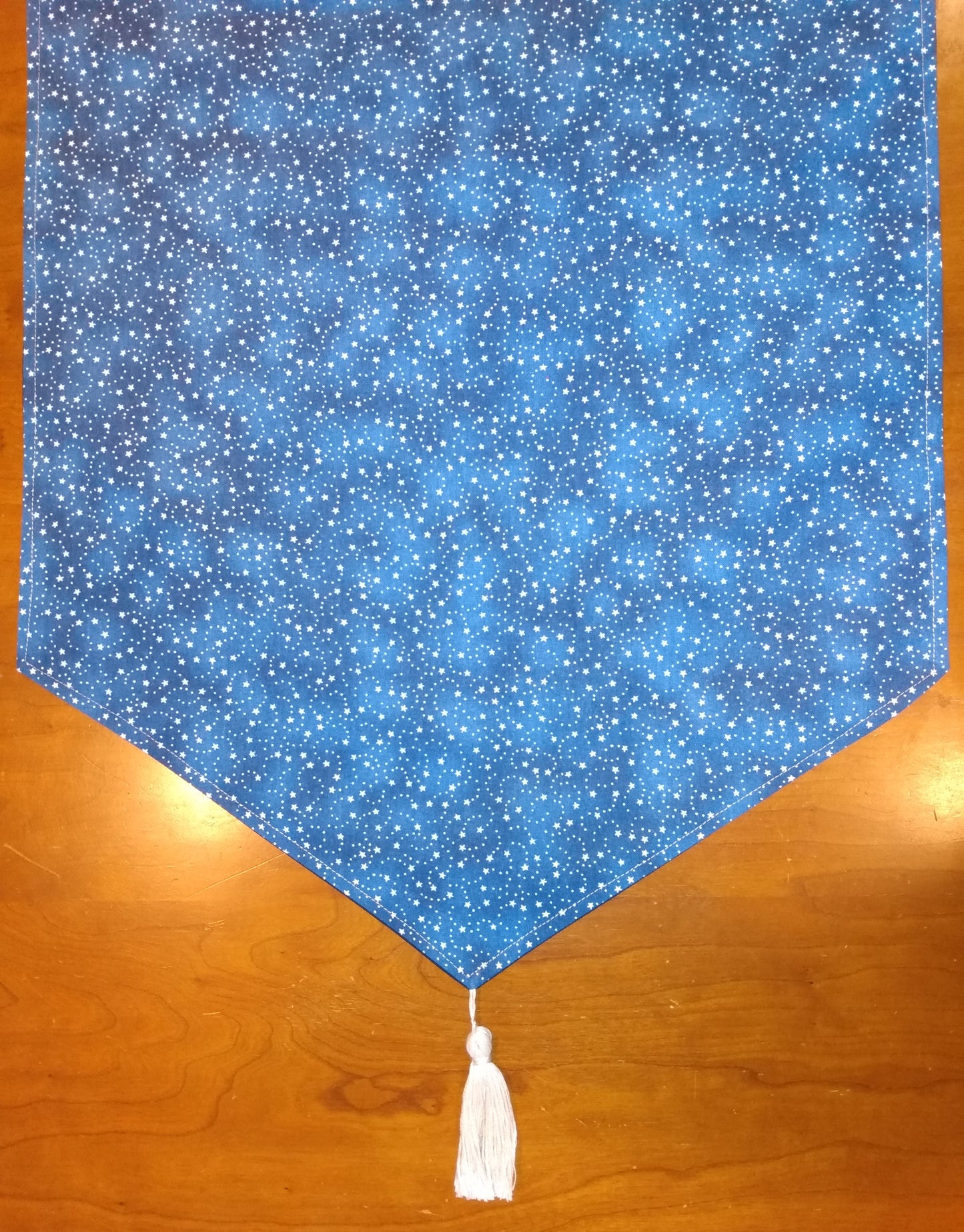 Table Runner 100% Cotton Silver Stars Swirls Blue