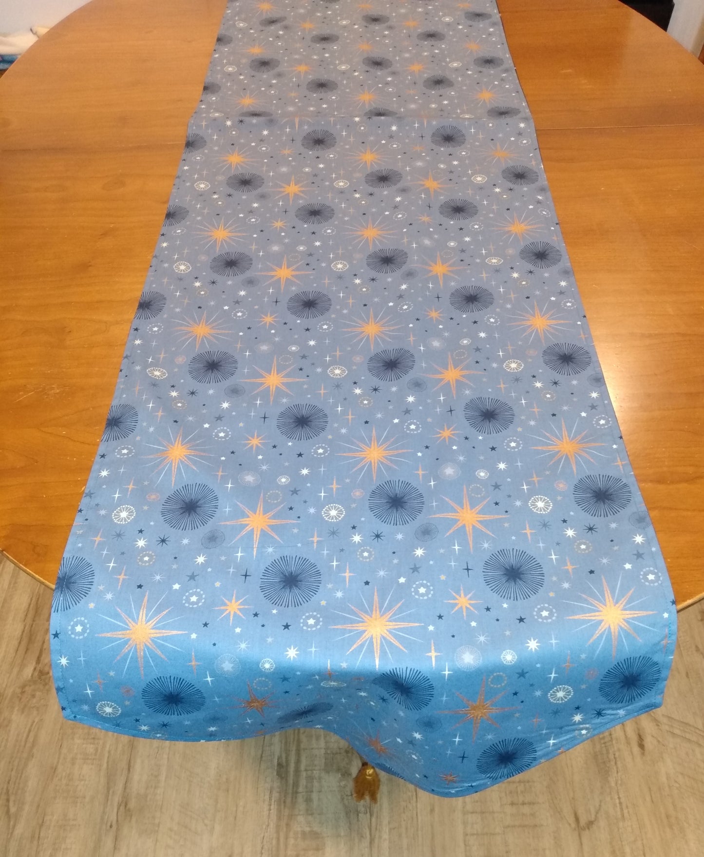 Table Runner 100% Cotton Blue Bronze Mid-century Modern