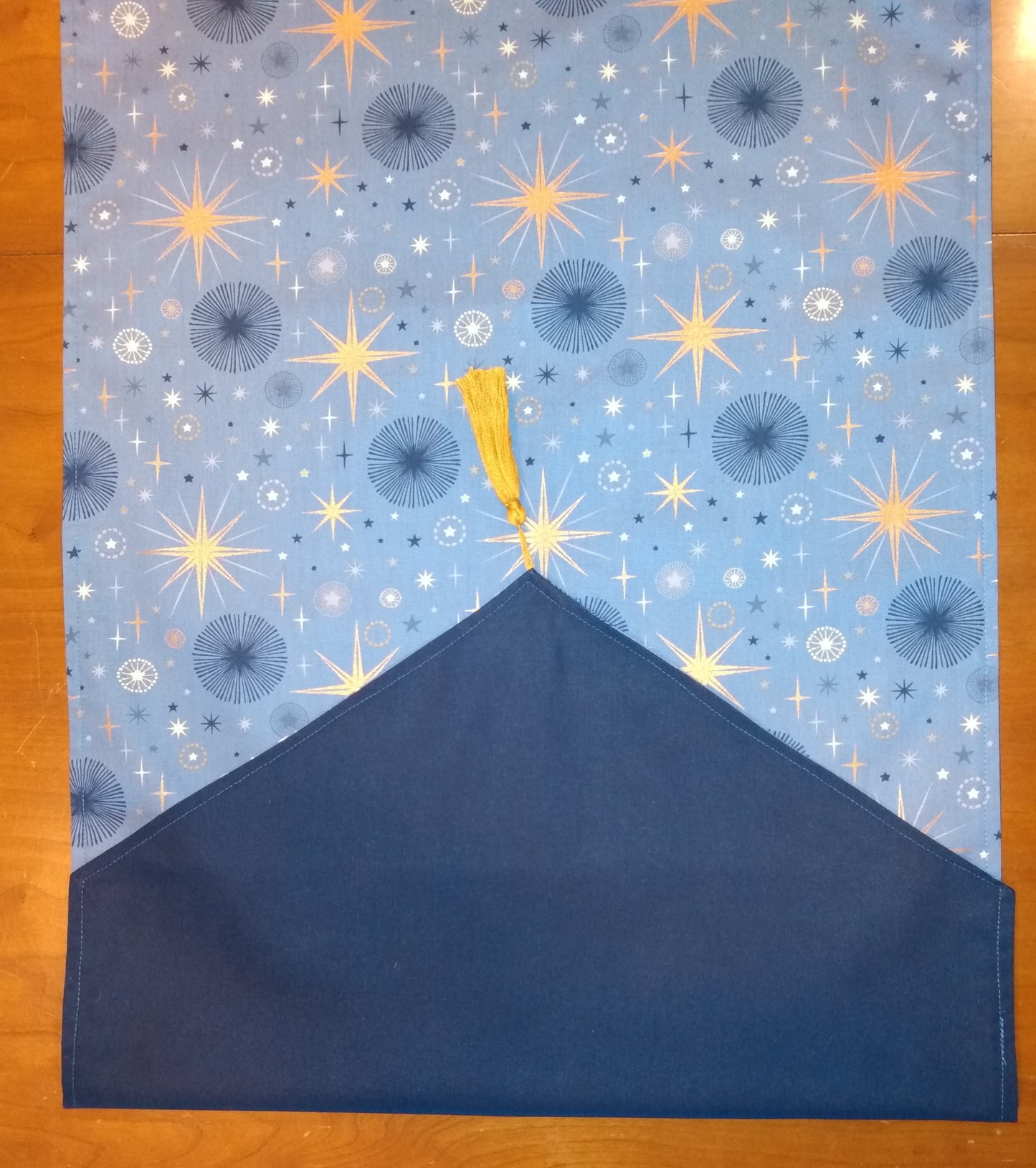 Table Runner 100% Cotton Blue Bronze Mid-century Modern