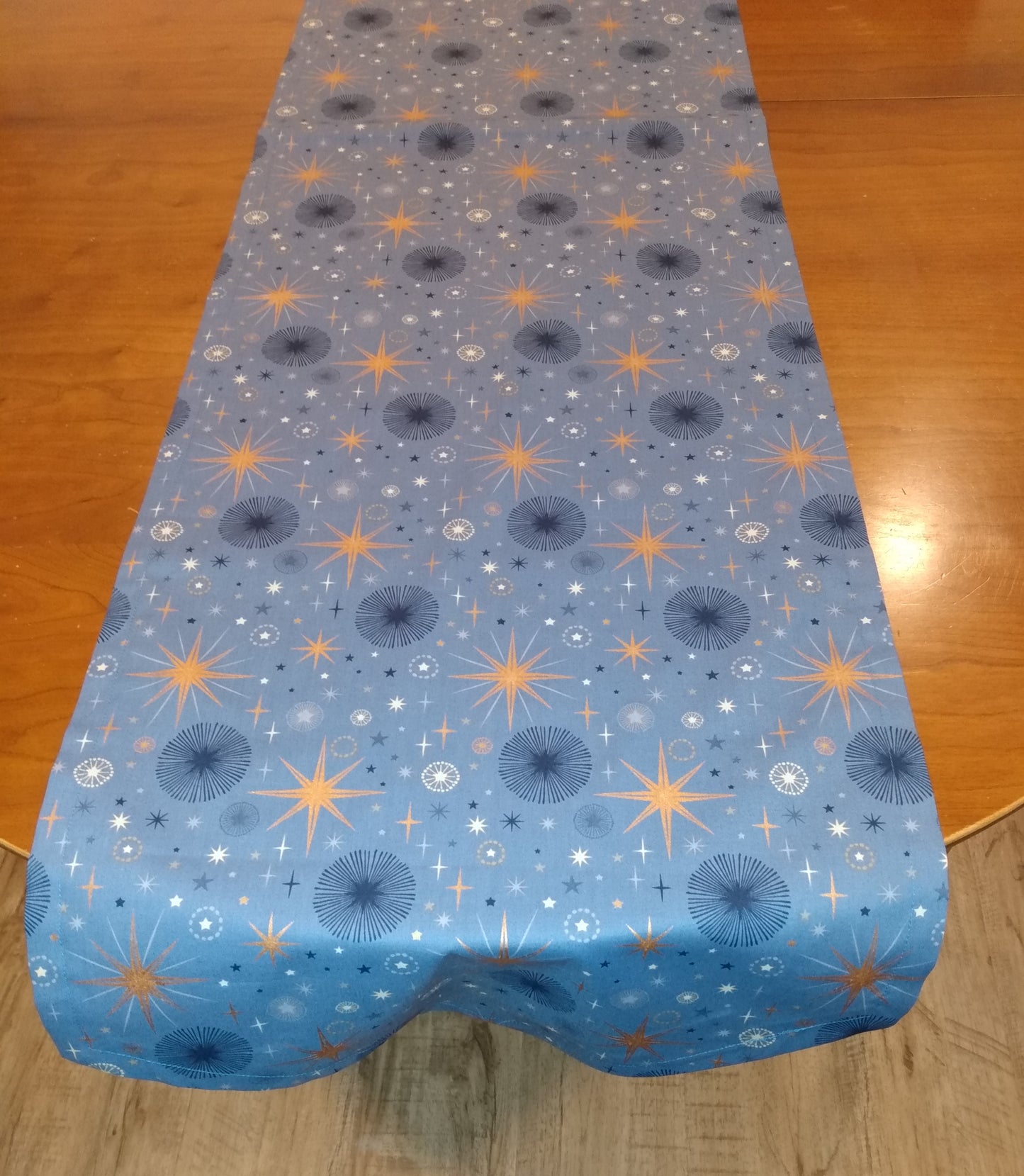 Table Runner Reversible 100% Cotton Blue Bronze Mid-century Modern