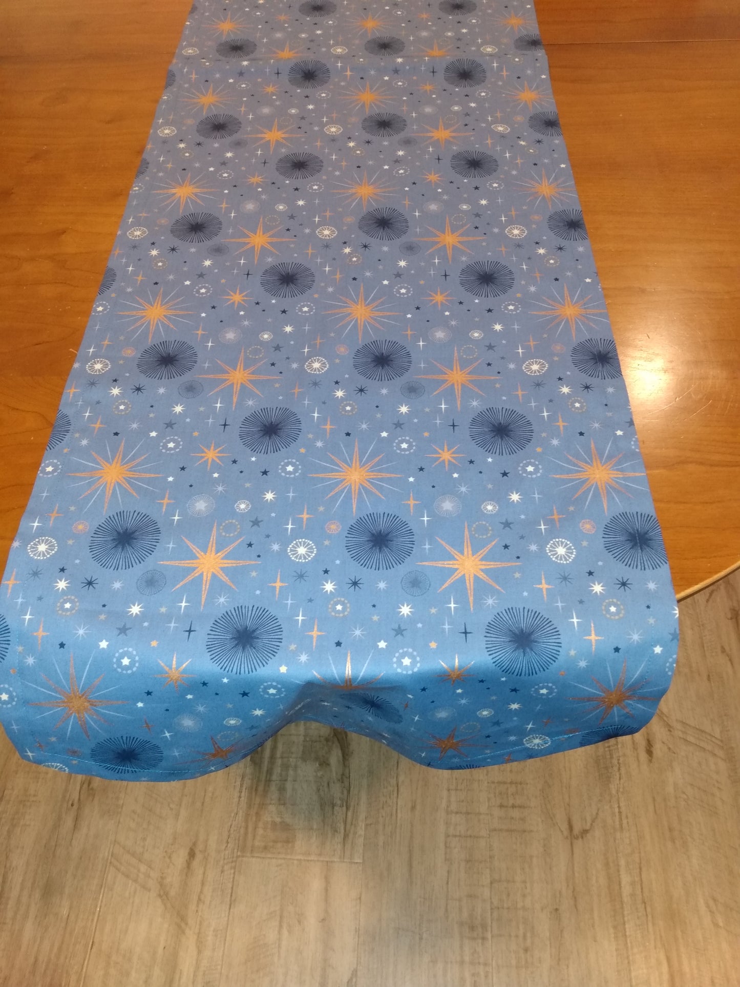 Table Runner 100% Cotton Blue Bronze Mid-century Modern 60"