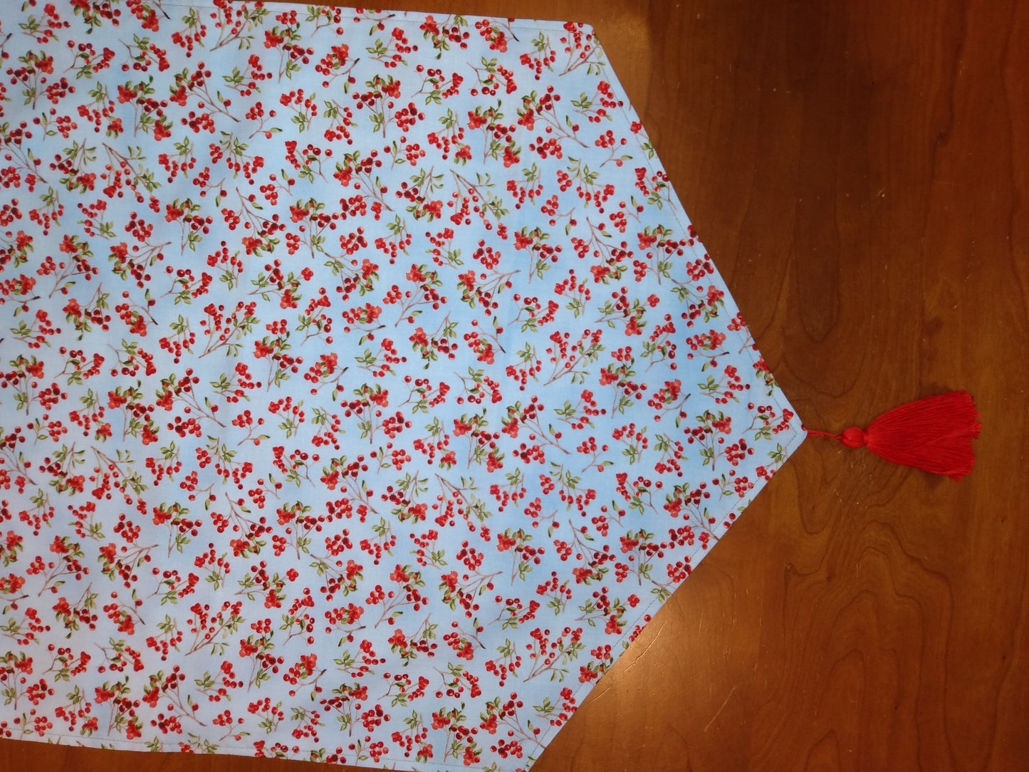 Table Runner 100% Cotton Red Current Berries Blue