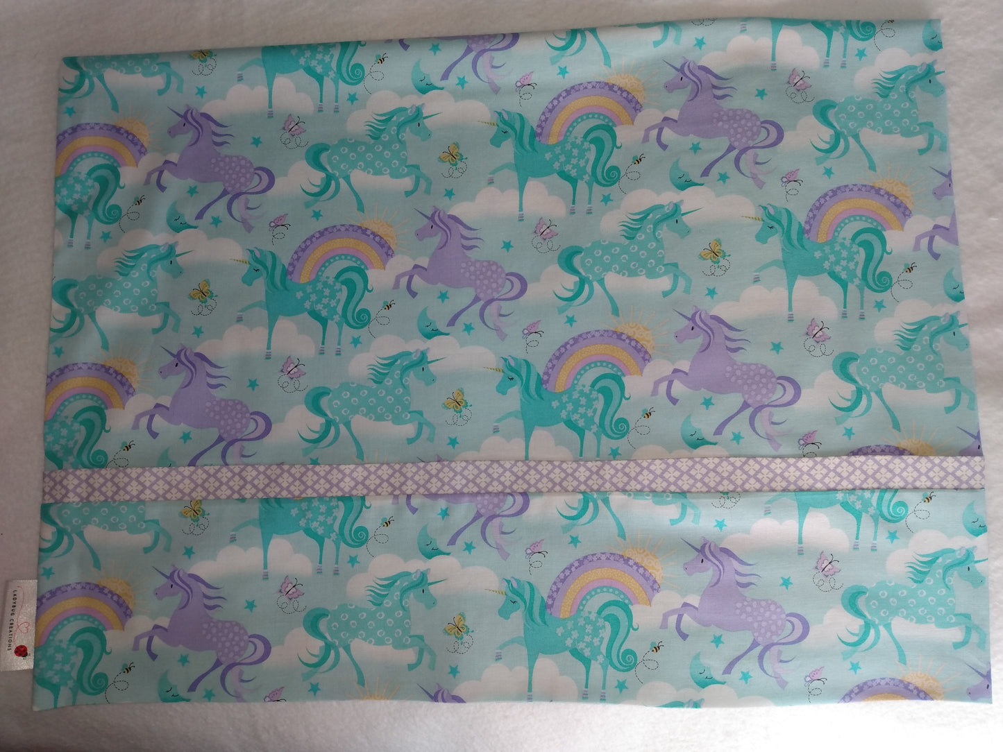 100% Cotton Pillowcase Unicorns Purple Aqua Rainbows
