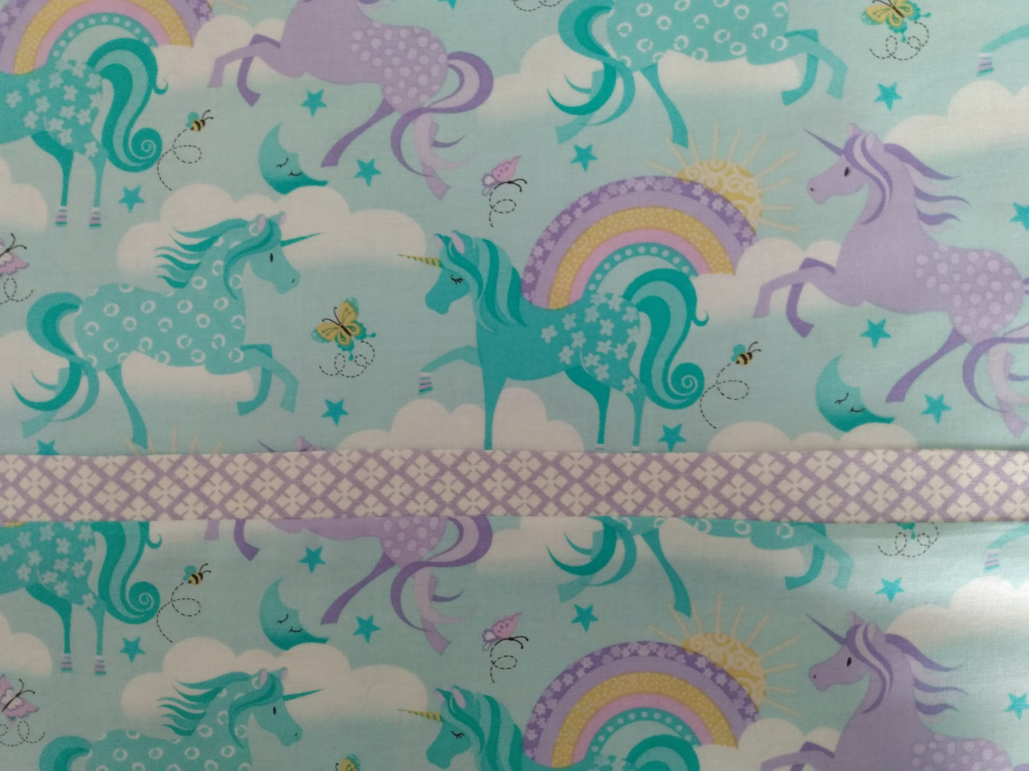 100% Cotton Pillowcase Unicorns Purple Aqua Rainbows