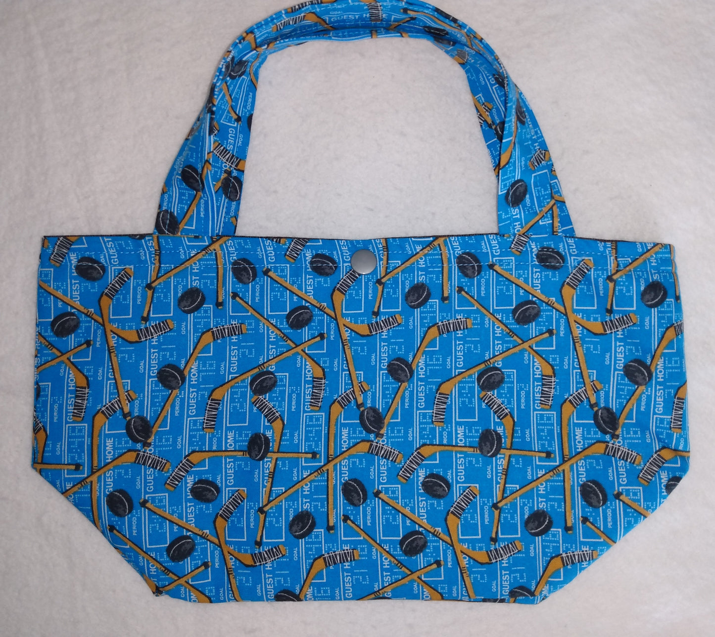Lunch Bag Cotton Blue Hockey Sticks and Pucks