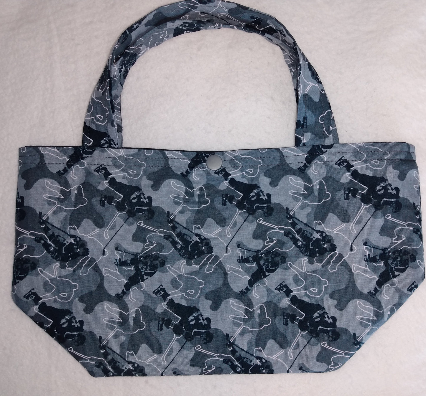 Lunch Bag Cotton Grey Camouflage with Hockey Player