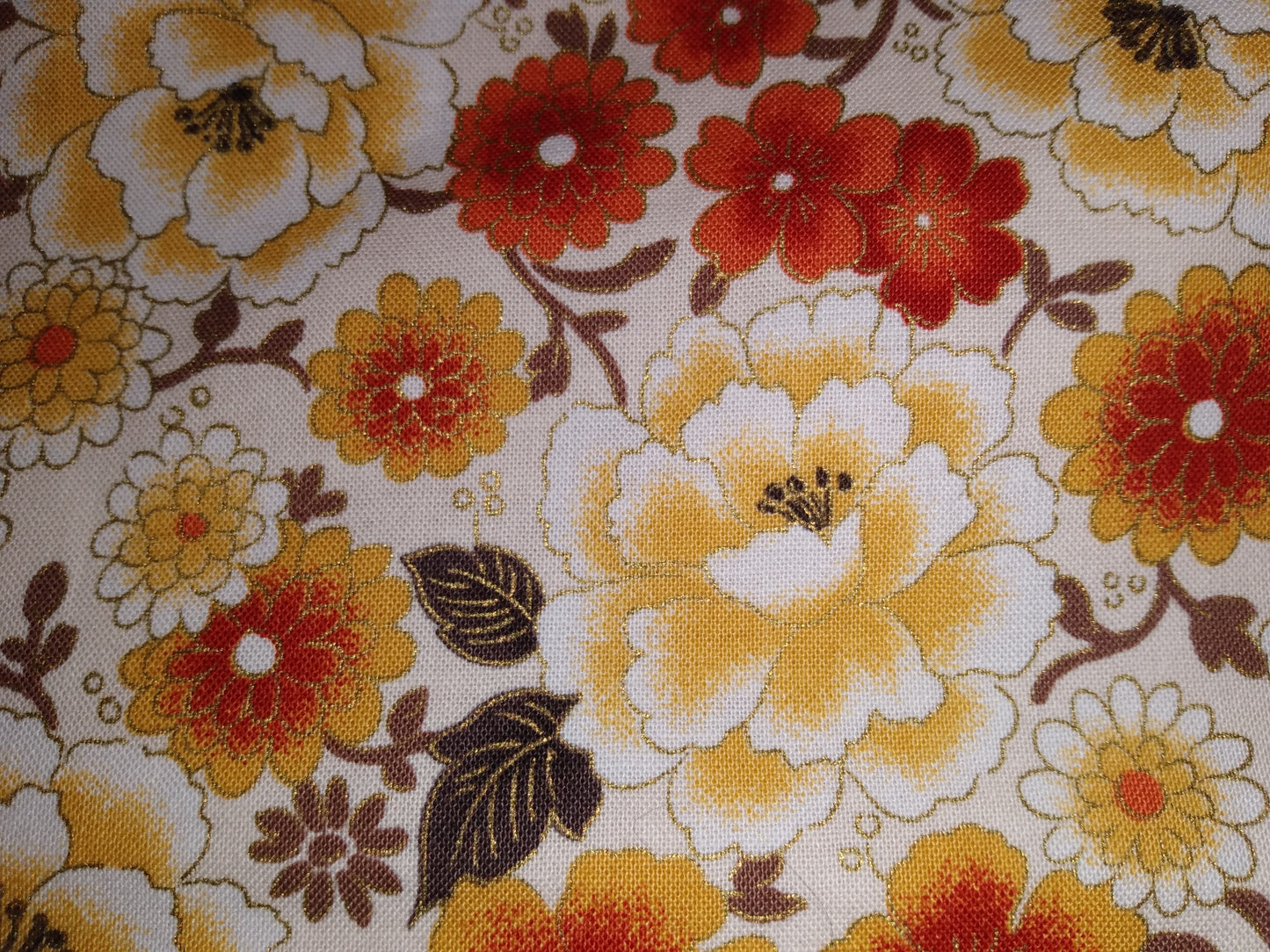 Lunch Bag Cotton Japanese Floral Print Bronze