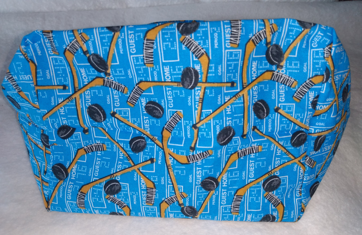 Lunch Bag Cotton Blue Hockey Sticks and Pucks
