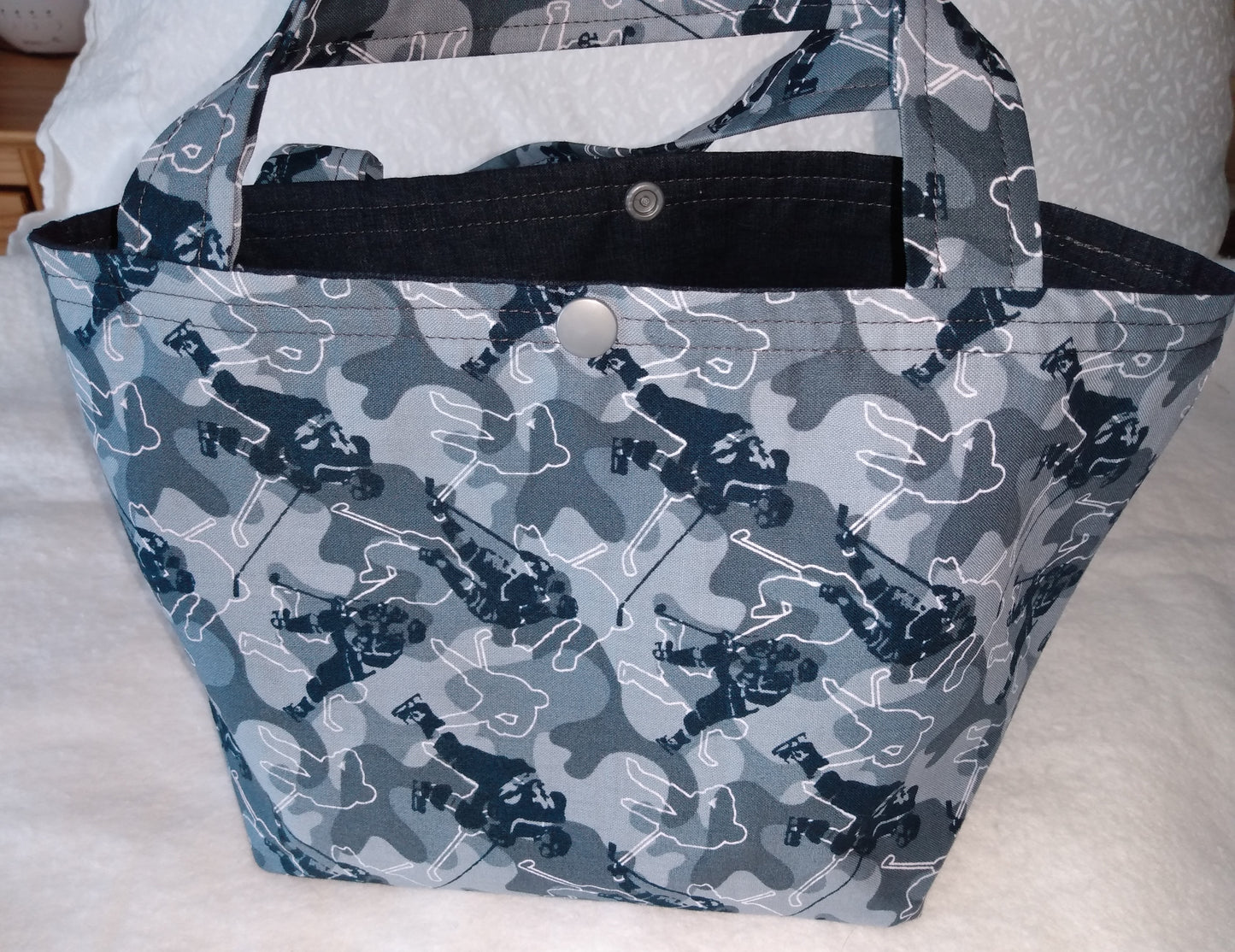 Lunch Bag Cotton Grey Camouflage with Hockey Player