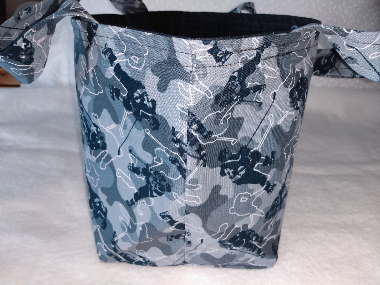 Lunch Bag Cotton Grey Camouflage with Hockey Player