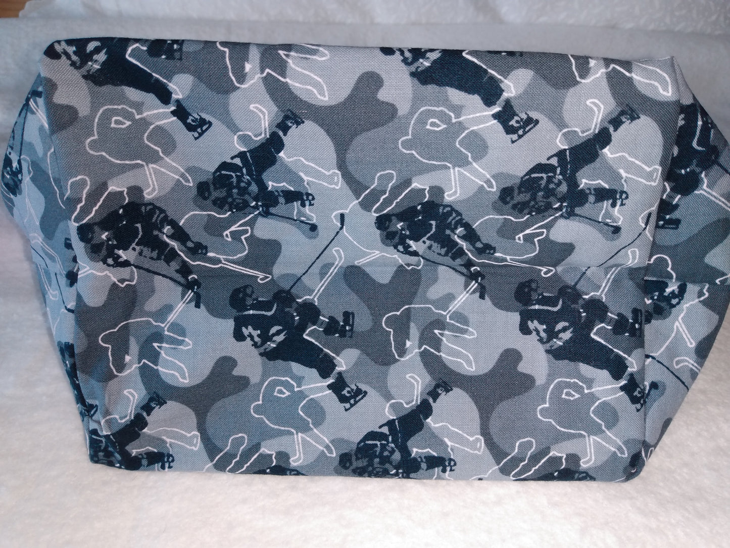Lunch Bag Cotton Grey Camouflage with Hockey Player