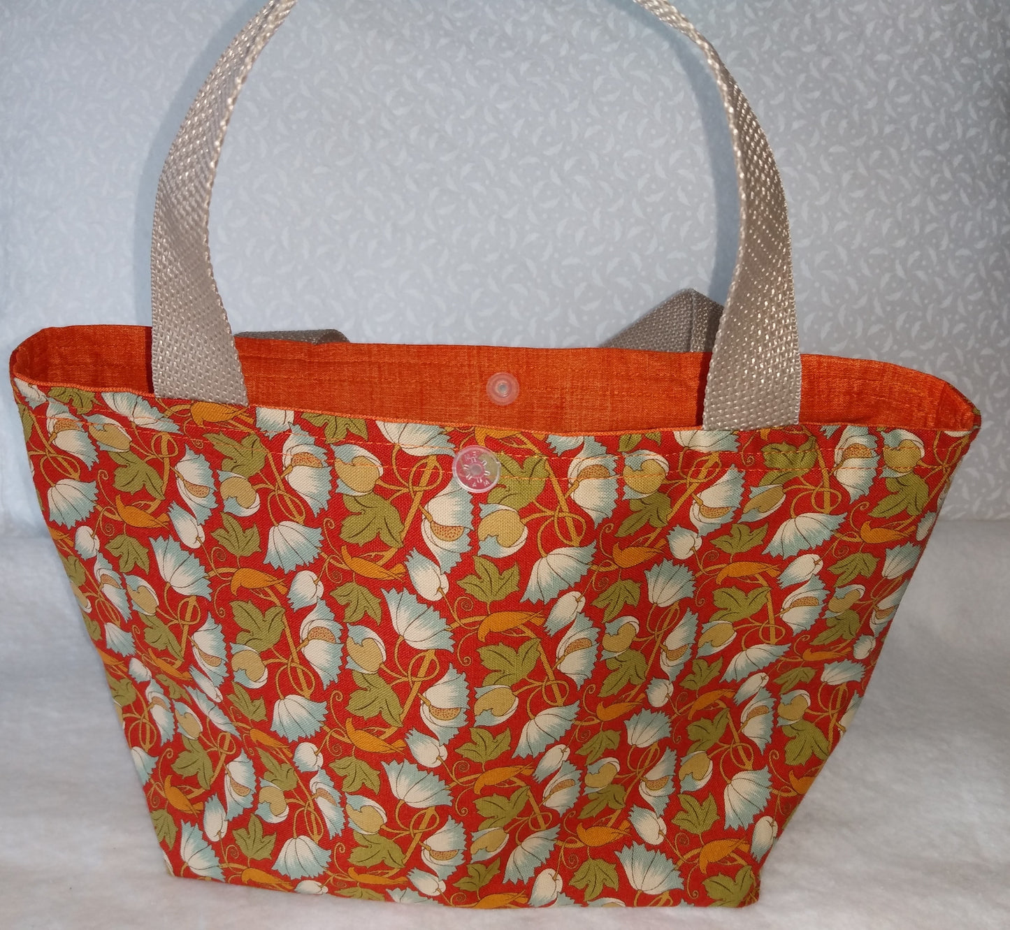 Lunch Bag Cotton Floral with Blue and White Flowers