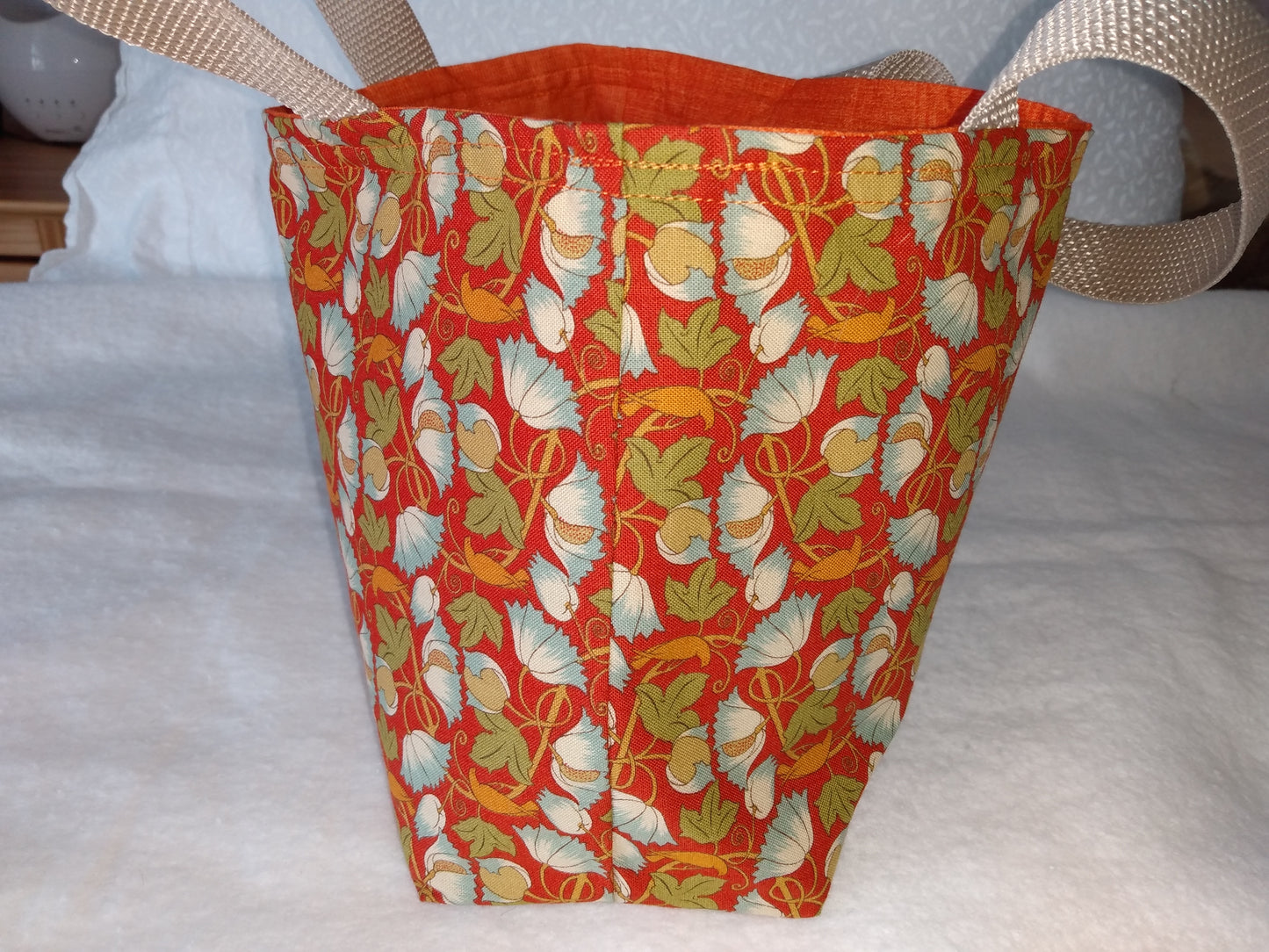 Lunch Bag Cotton Floral with Blue and White Flowers