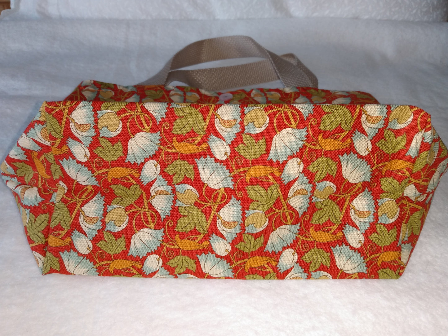 Lunch Bag Cotton Floral with Blue and White Flowers