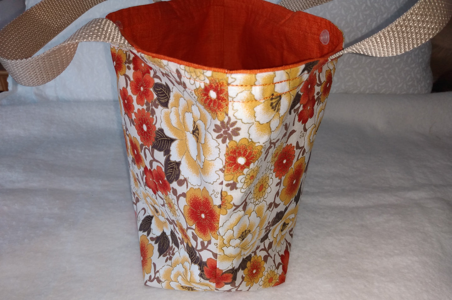 Lunch Bag Cotton Japanese Floral Print Bronze