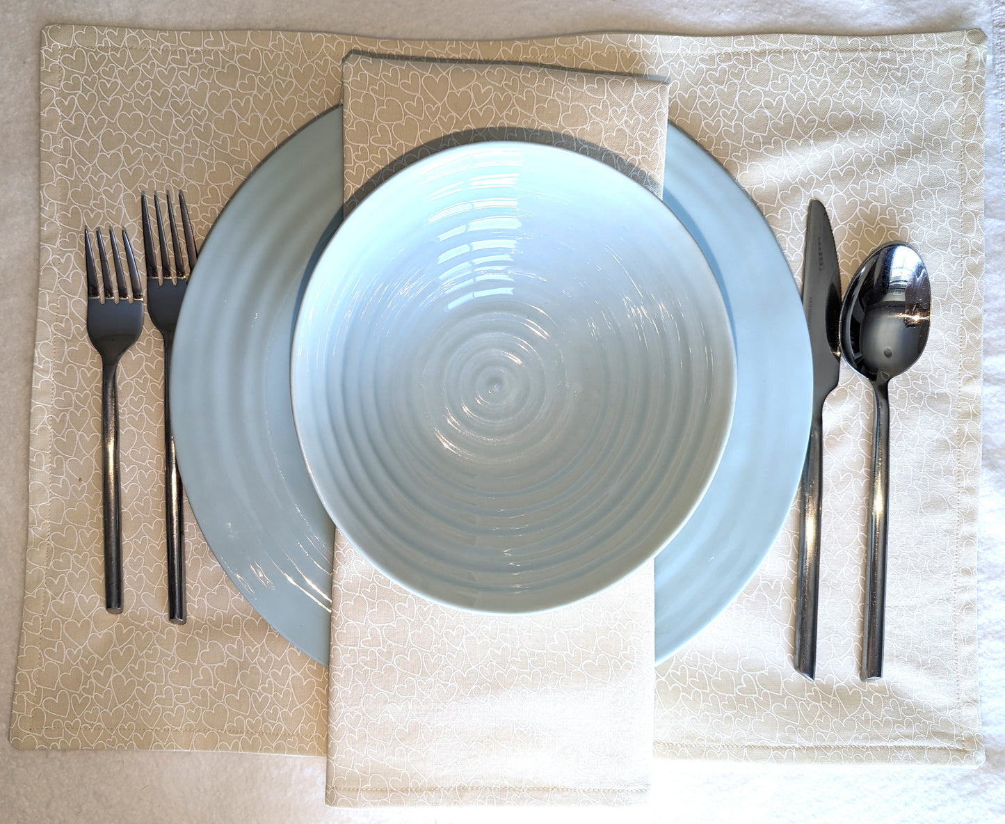 Placemats Napkins White Hearts Cream