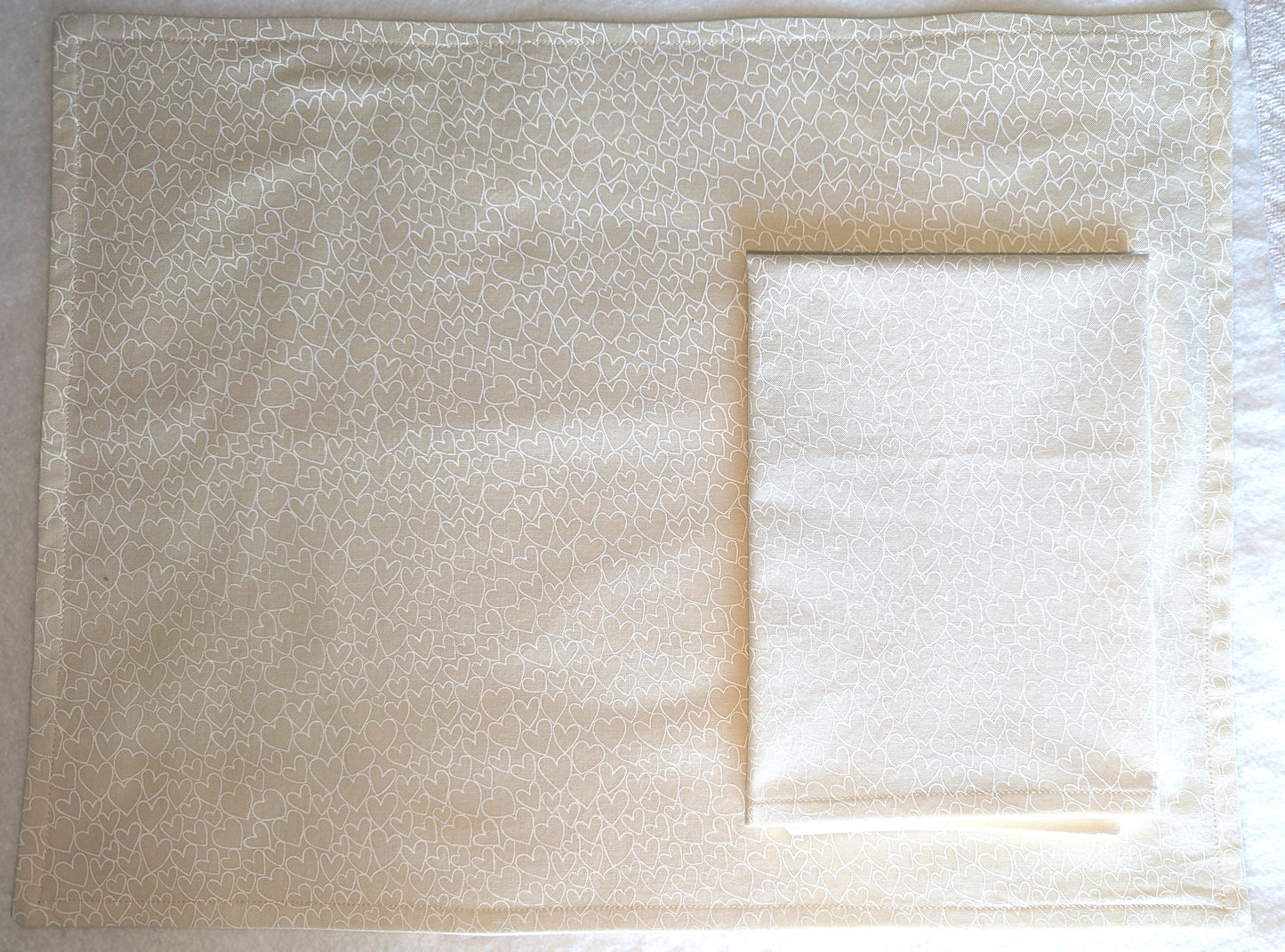 Placemats Napkins White Hearts Cream