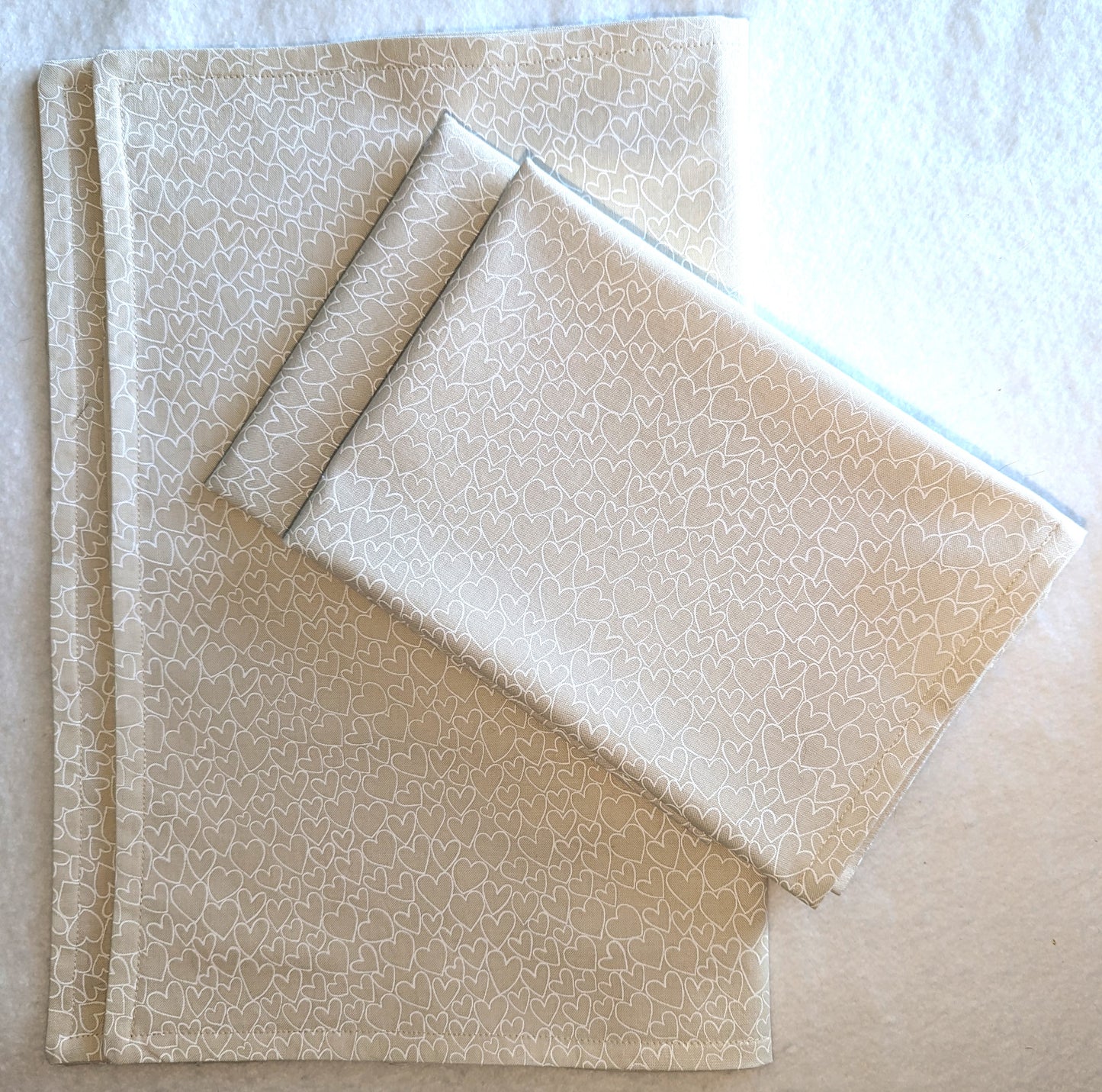 Placemats Napkins White Hearts Cream