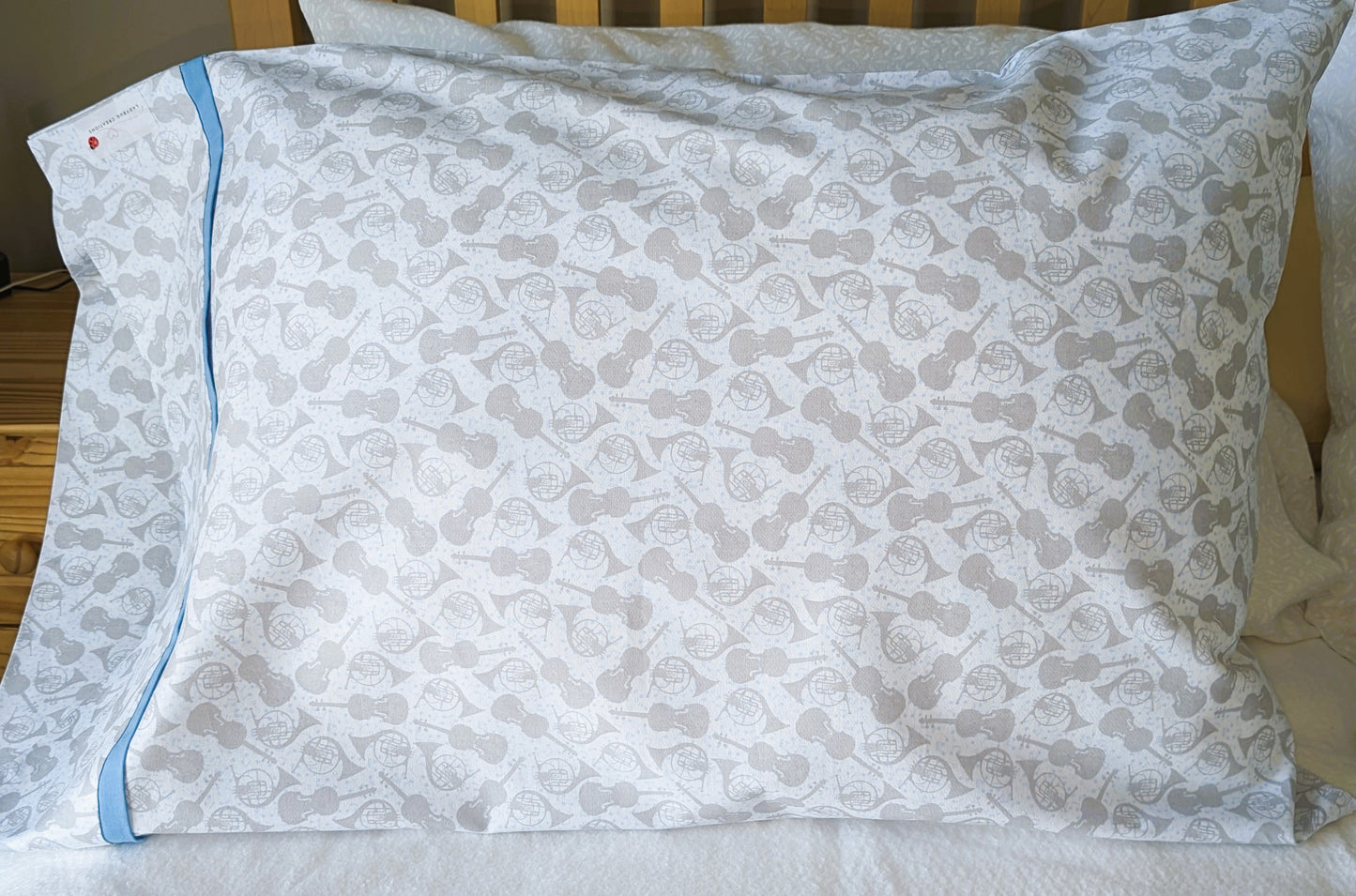 100% Cotton Pillowcase Musical Instruments Blue Grey