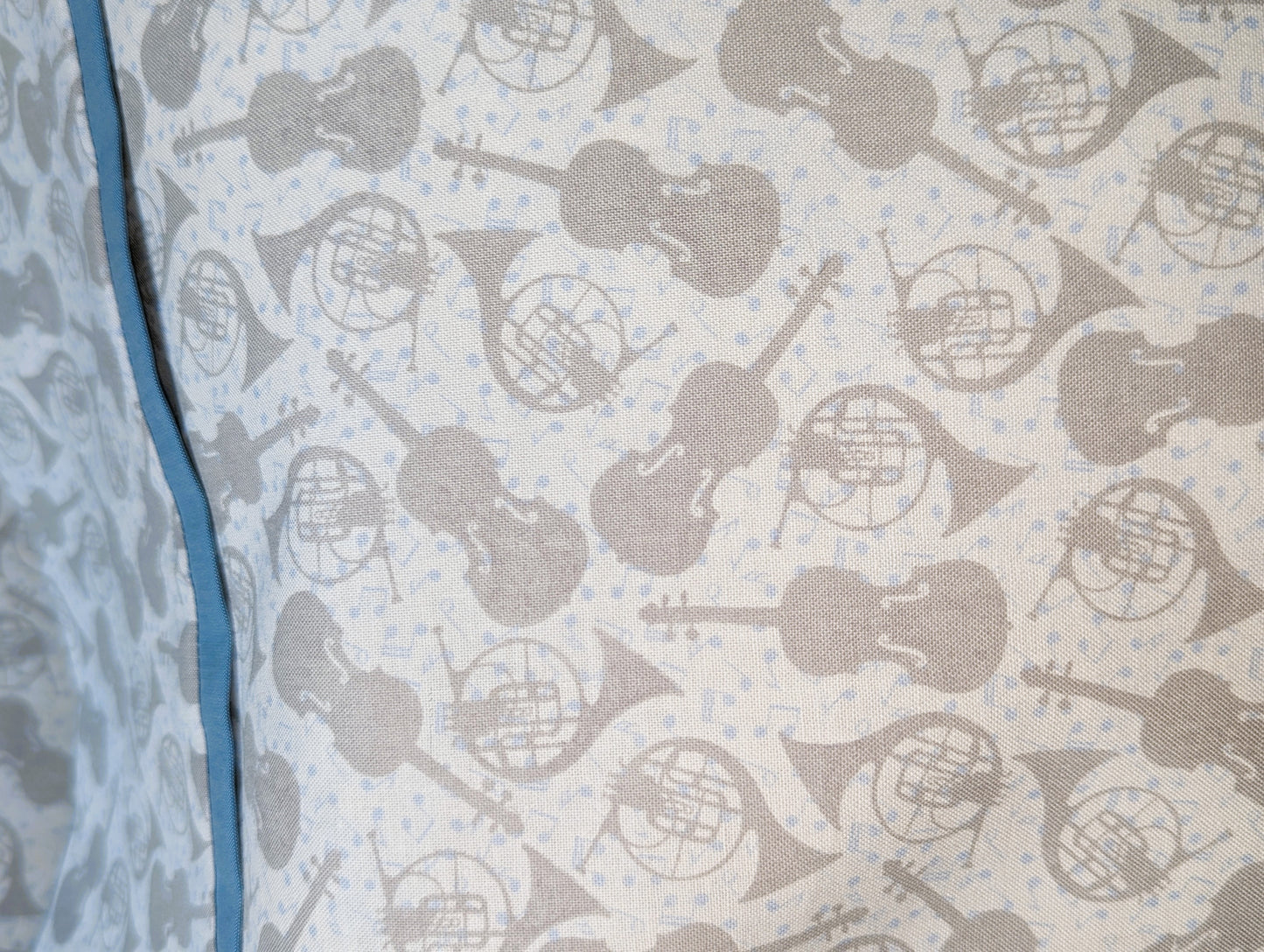 100% Cotton Pillowcase Musical Instruments Blue Grey