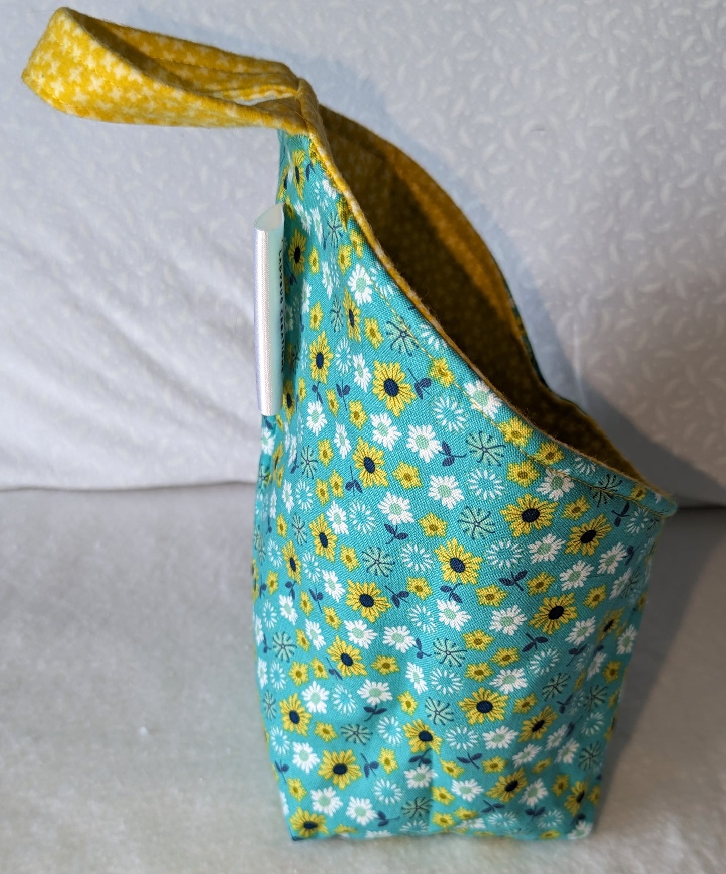 Hanging Basket Cotton Storage Pod Basket Yellow Teal White Medium