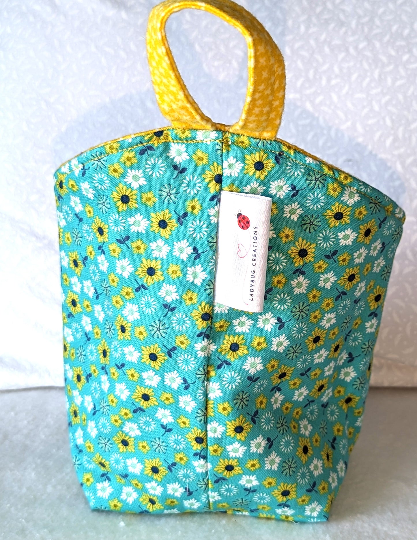 Hanging Basket Cotton Storage Pod Basket Yellow Teal White Medium