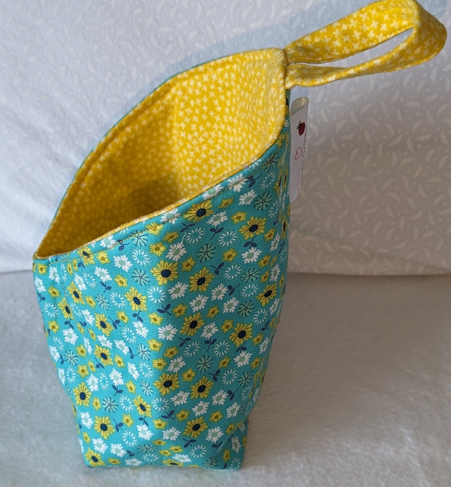 Hanging Basket Cotton Storage Pod Basket Yellow Teal White Medium