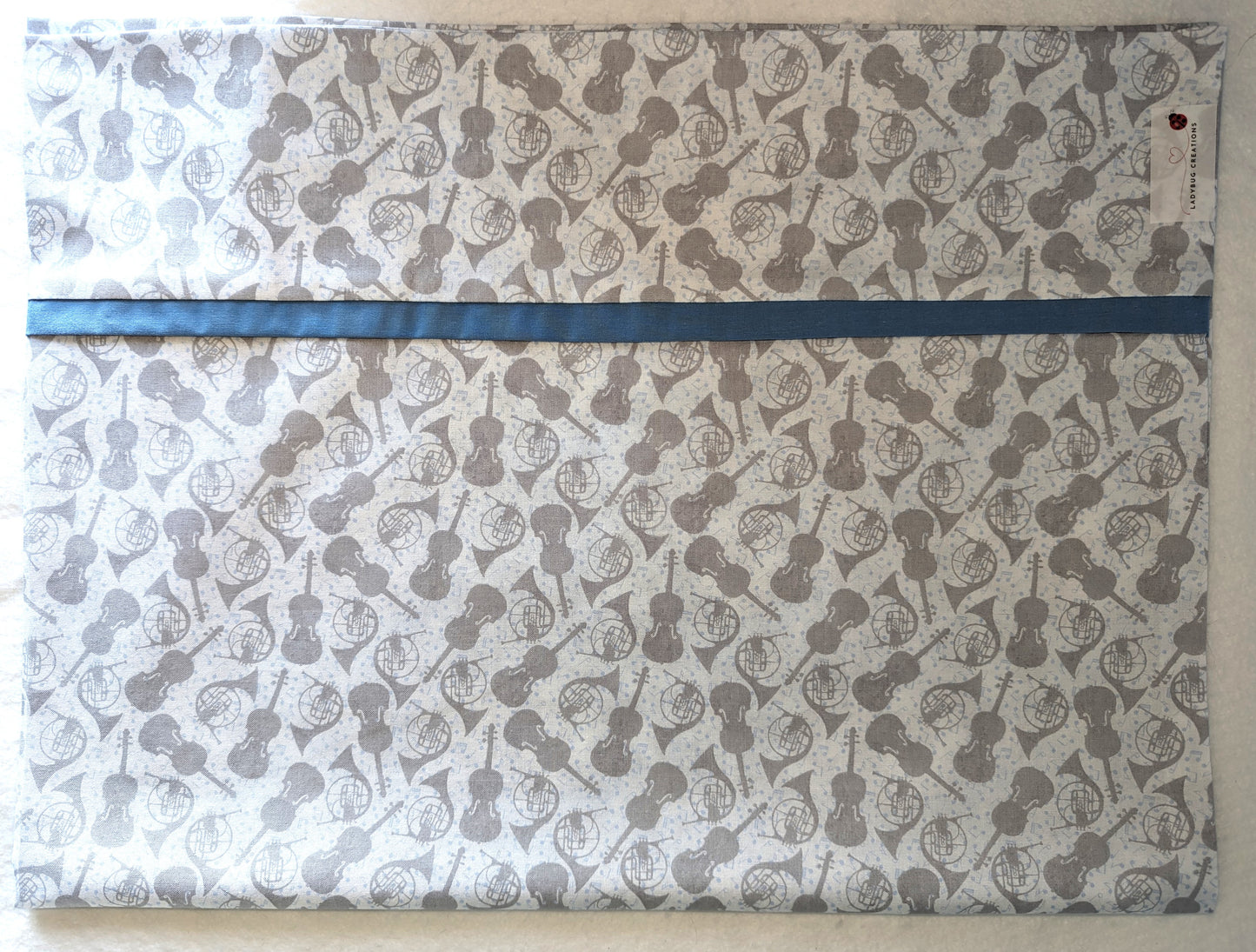 100% Cotton Pillowcase Musical Instruments Blue Grey