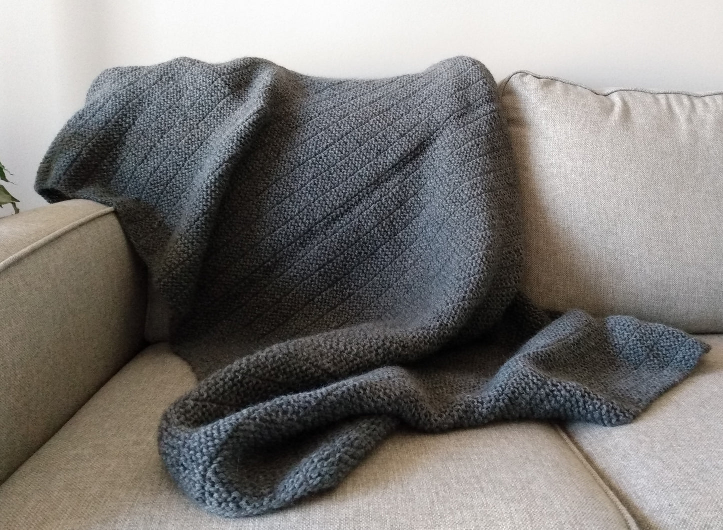 Blanket 100% Highland Grey Wool Hand Knit Throw