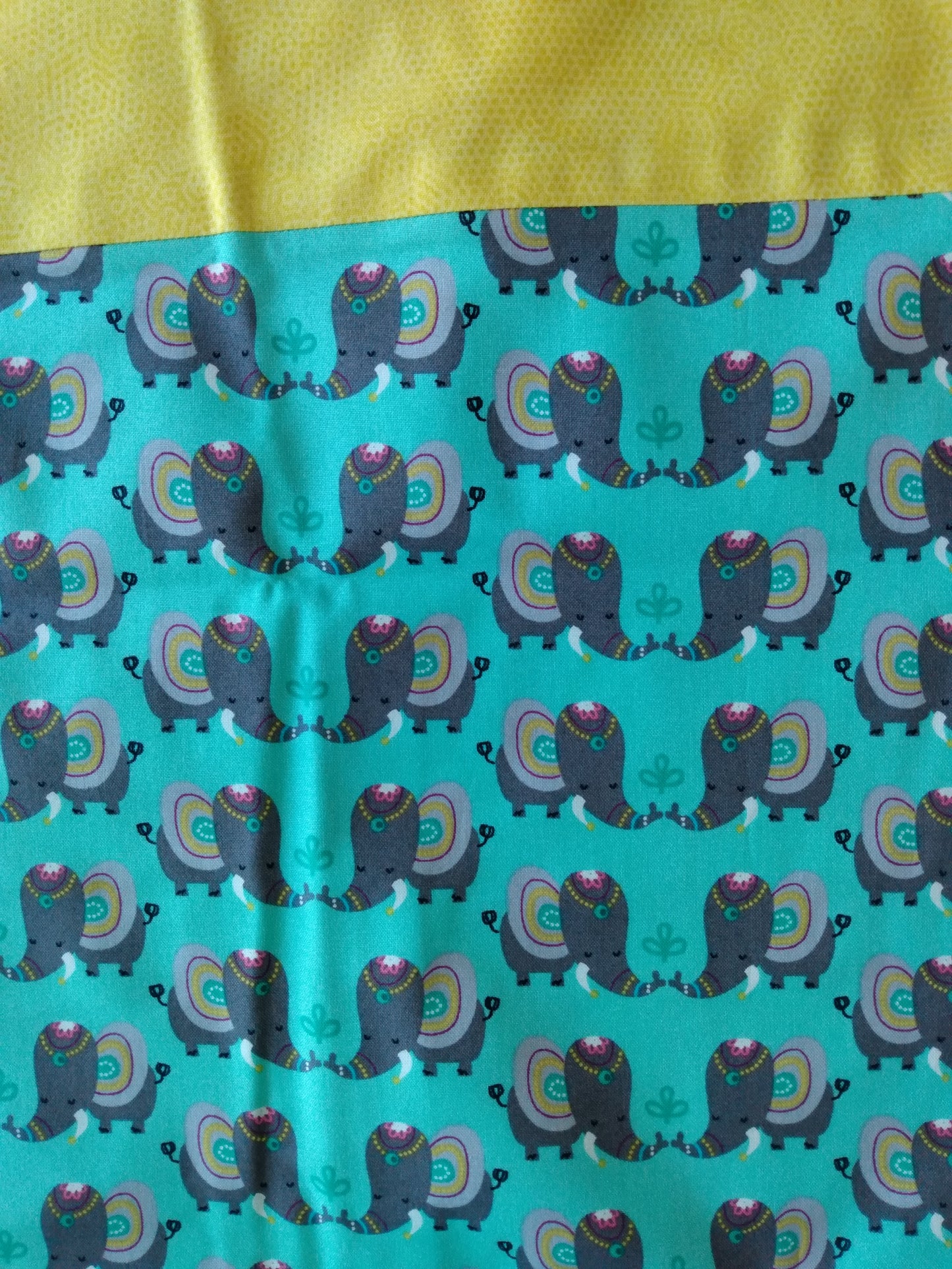 100% Cotton Pillowcase Elephants Yellow Teal