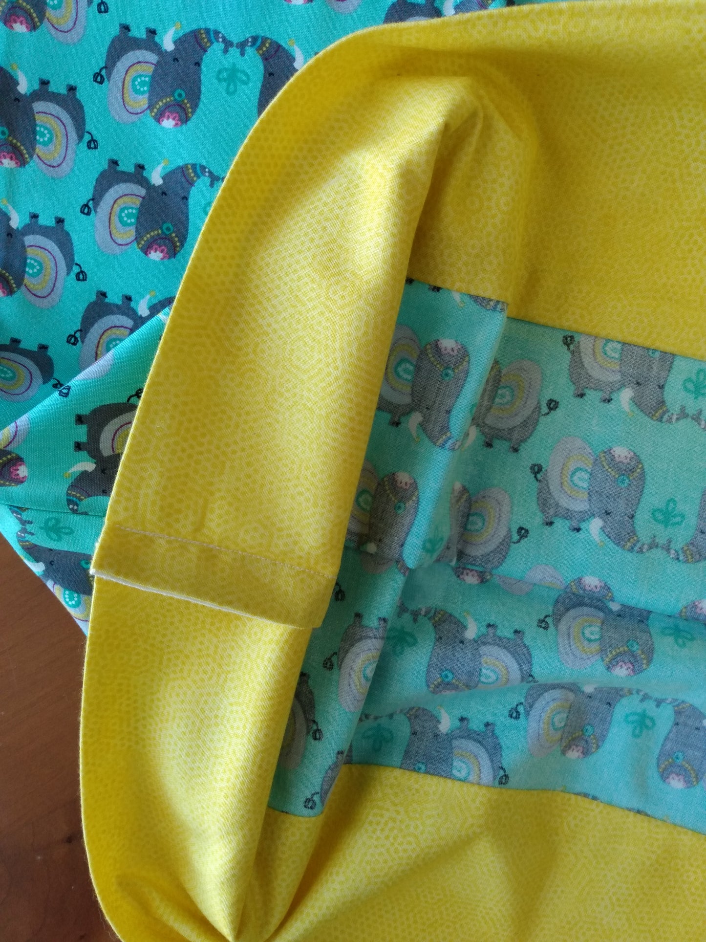 100% Cotton Pillowcase Elephants Yellow Teal