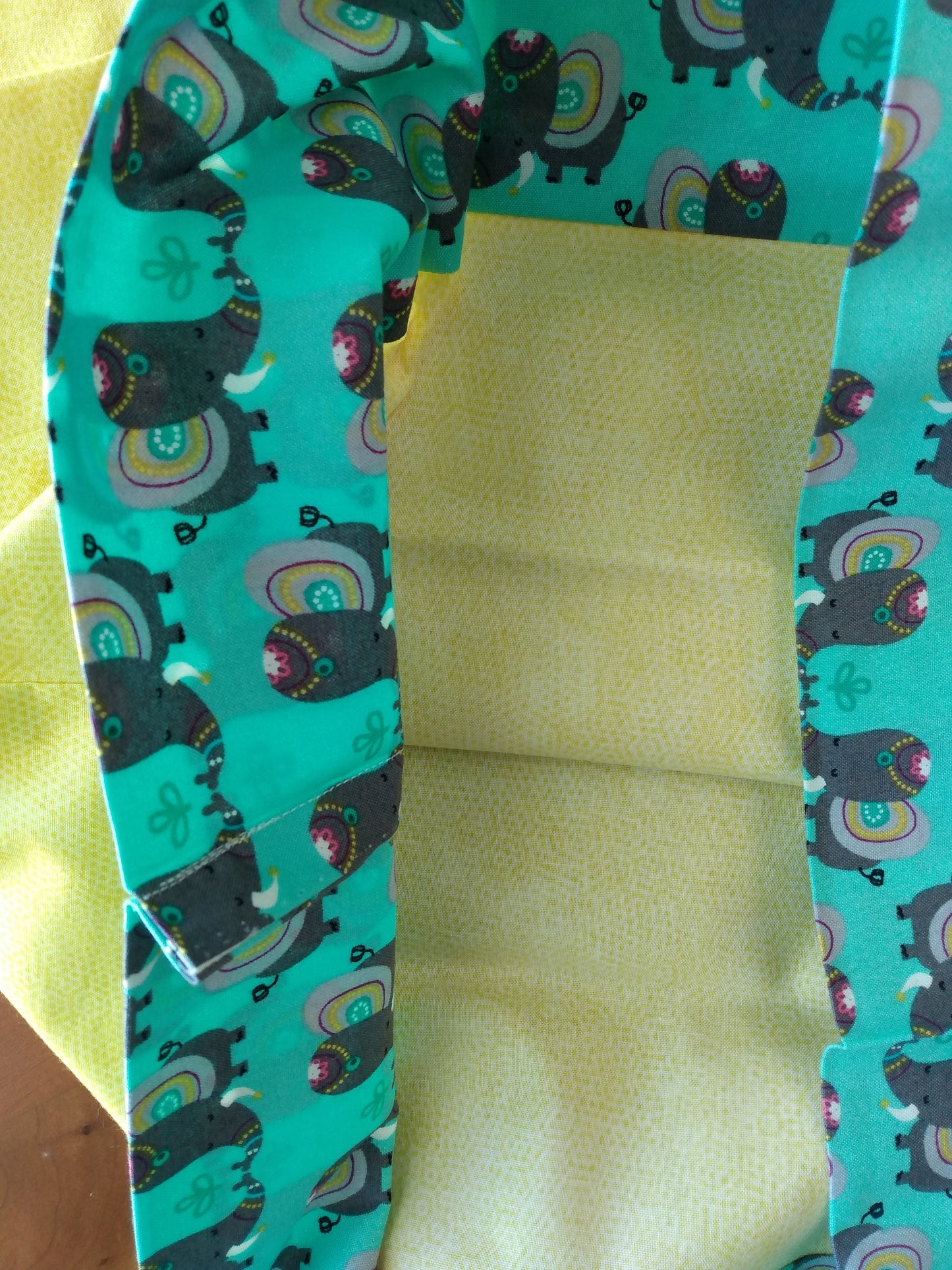 100% Cotton Pillowcase Yellow Teal Elephants