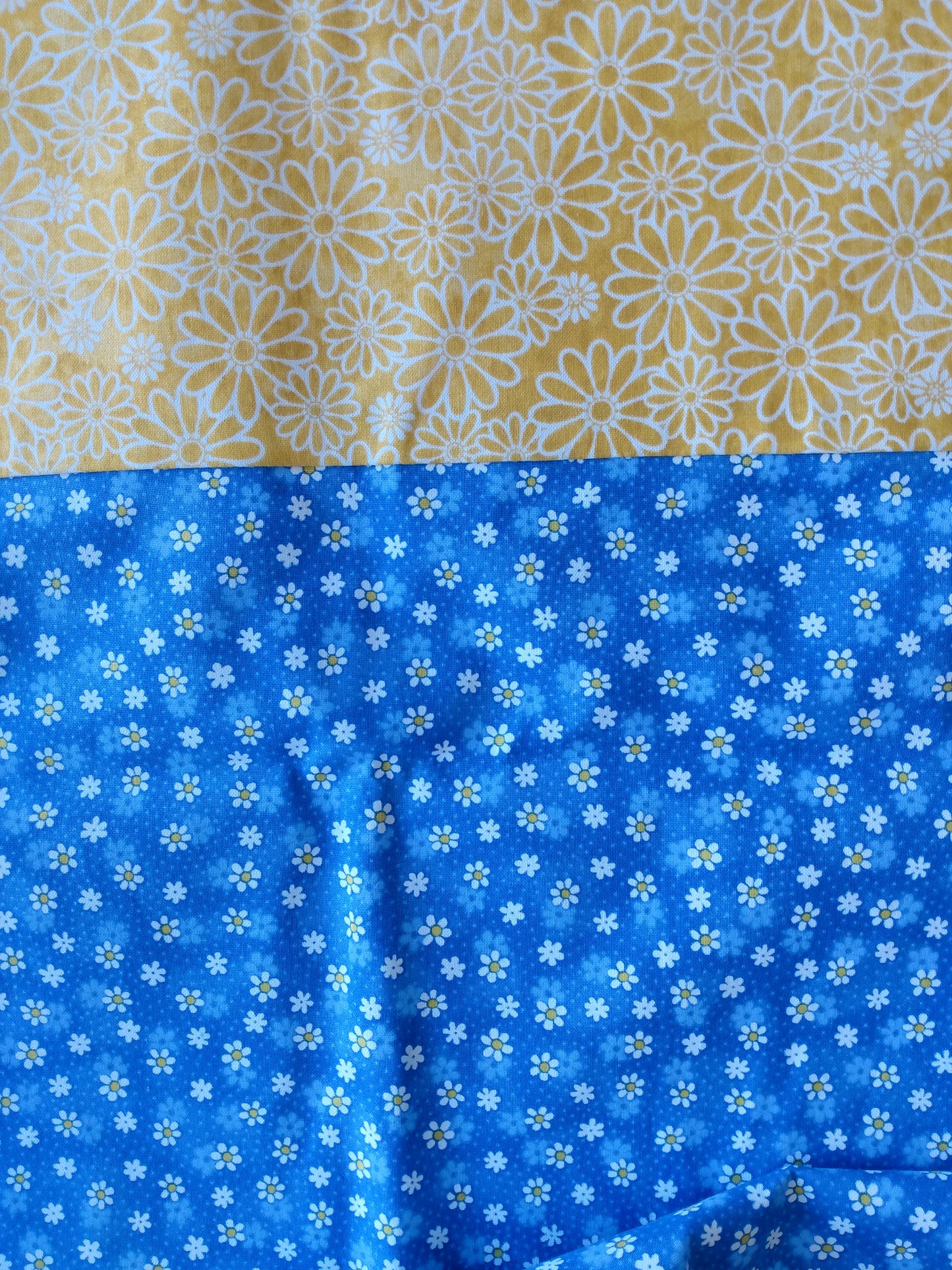 100% Cotton Pillowcase Blue Yellow Flowers