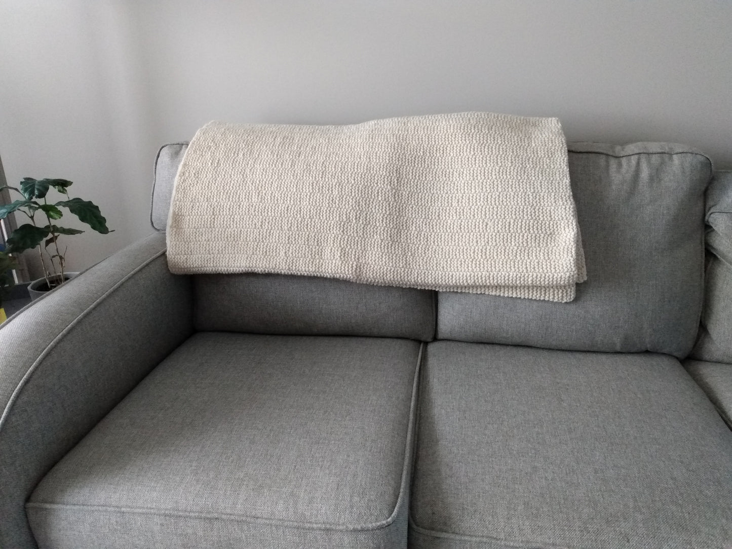 Blanket 100% Wool Cream Hand Knit Throw