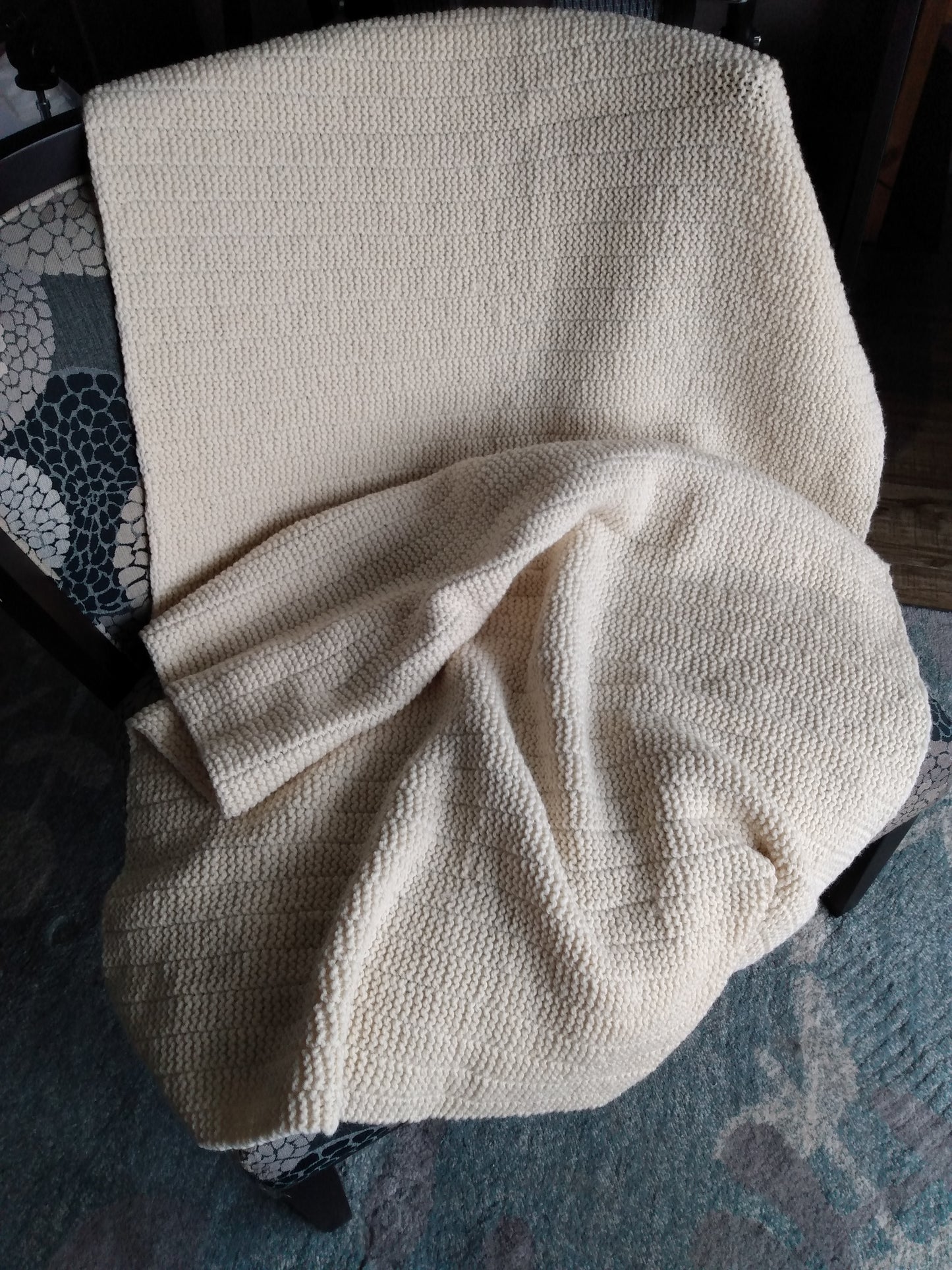 Blanket 100% Wool Cream Hand Knit Throw