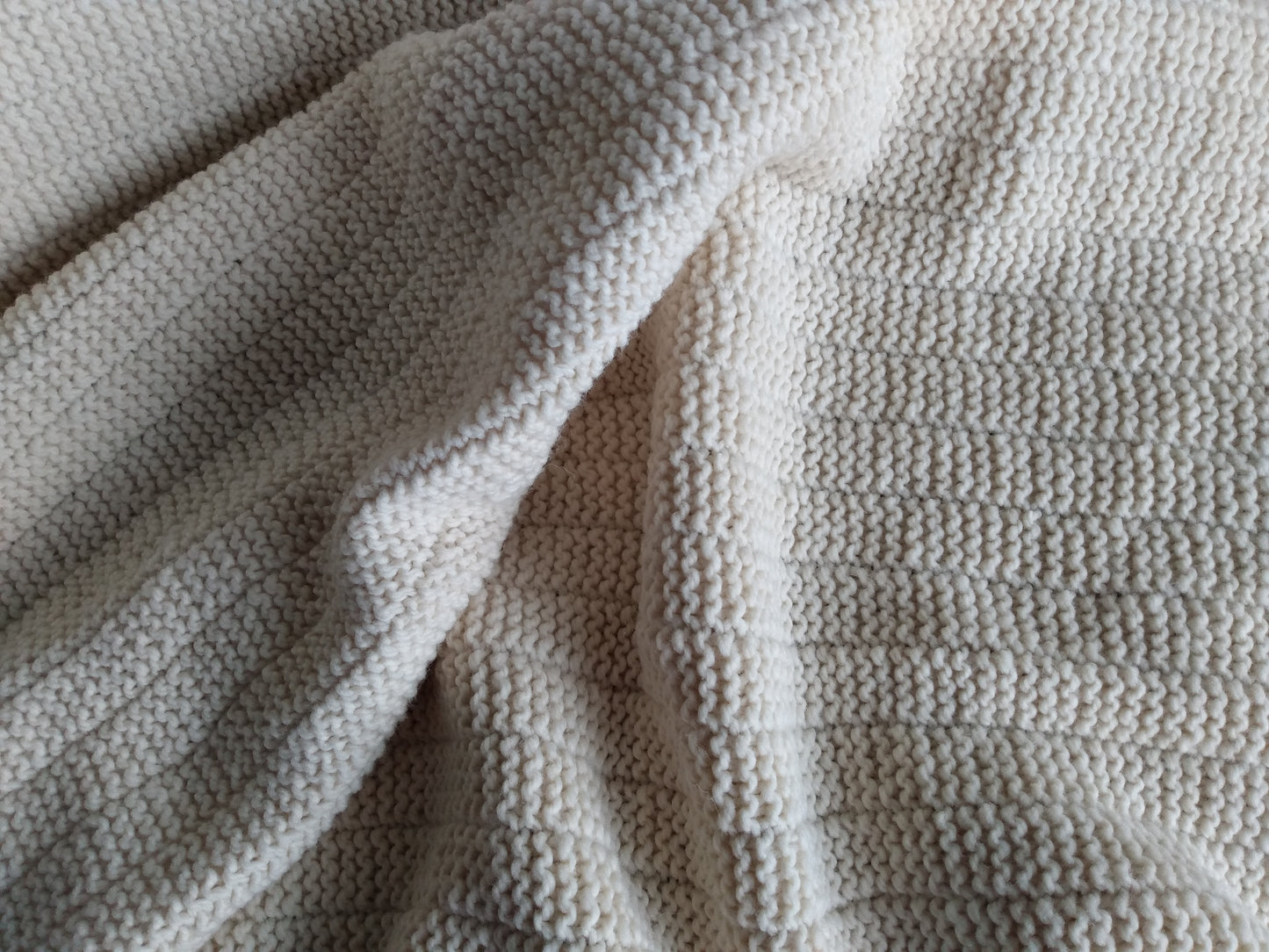 Blanket 100% Wool Cream Hand Knit Throw