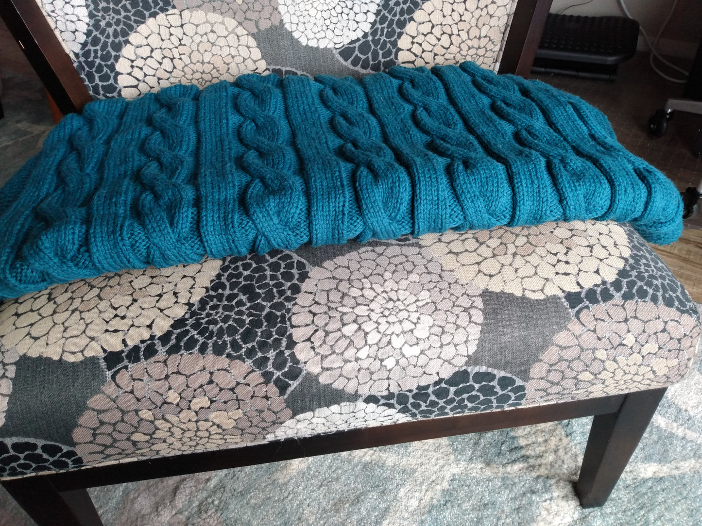 Blanket 100% Highland Wool Hand Knit Throw Teal